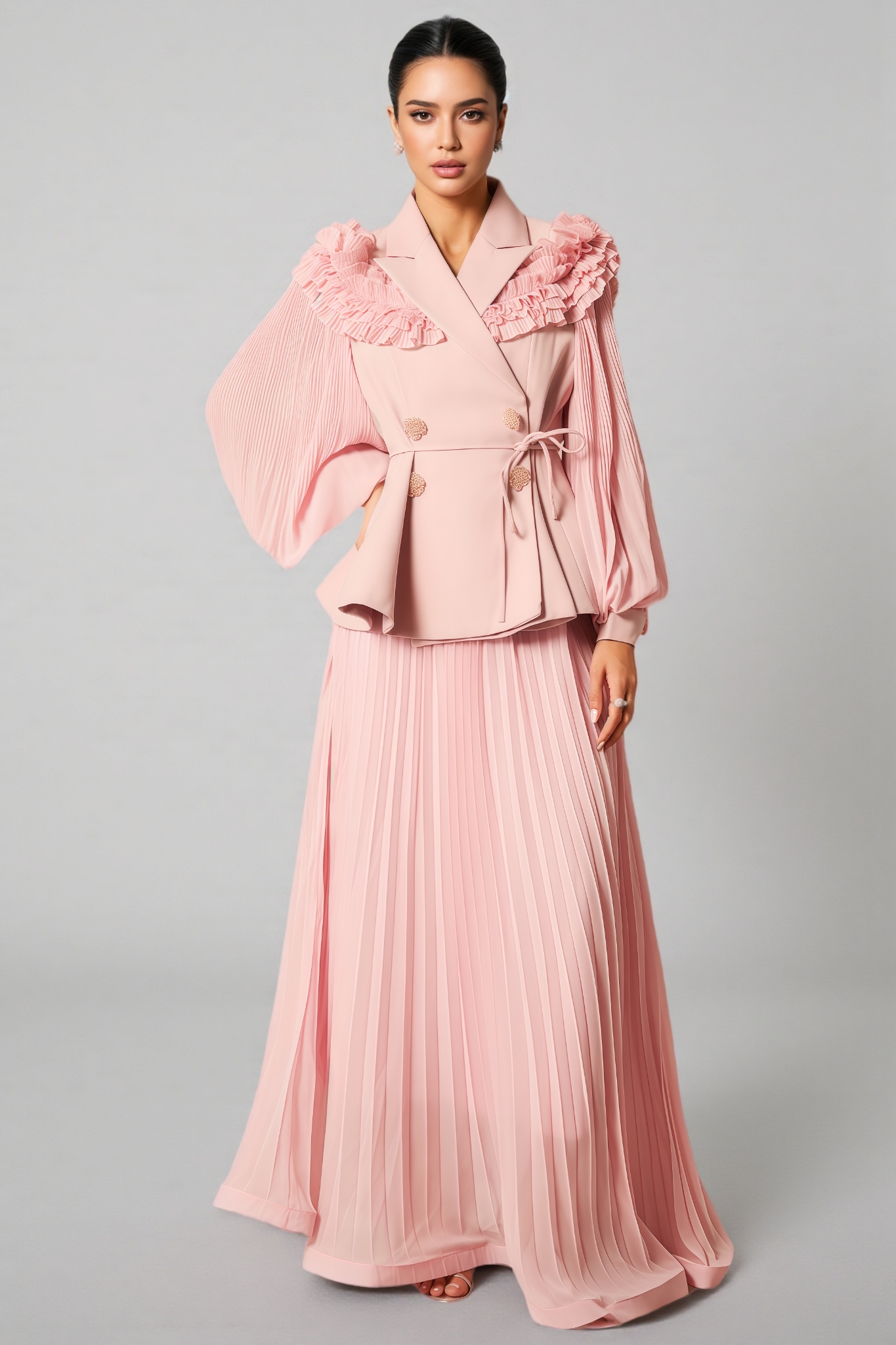 Sorel Double Breasted Pleated Maxi Dress Set