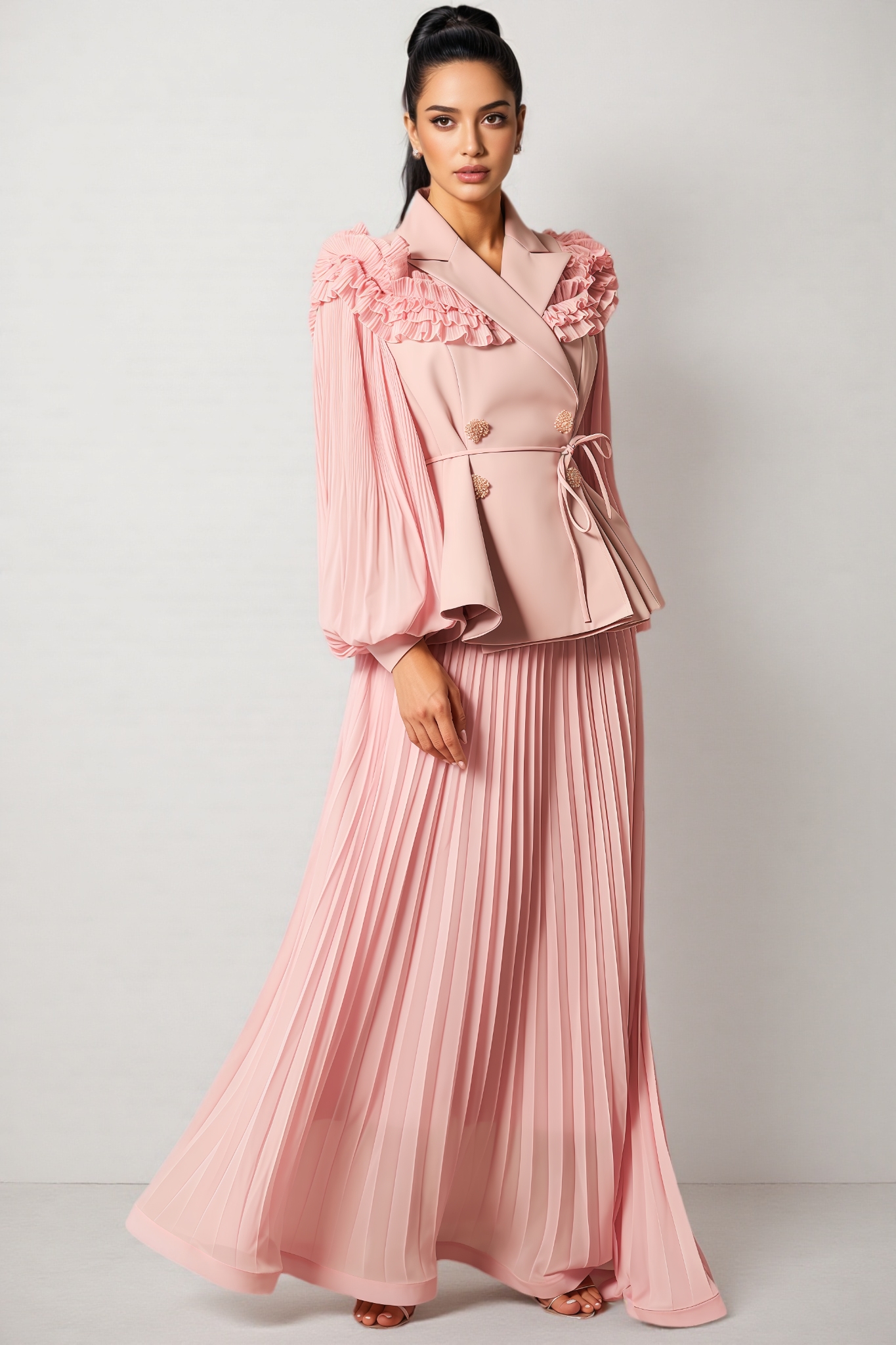 Sorel Double Breasted Pleated Maxi Dress Set