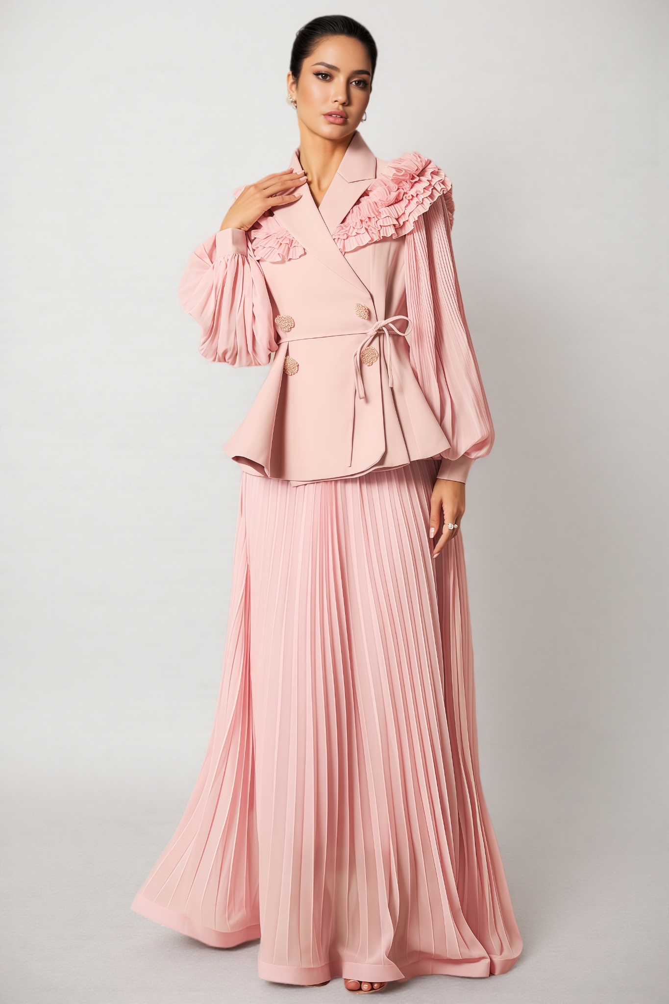 Sorel Double Breasted Pleated Maxi Dress Set