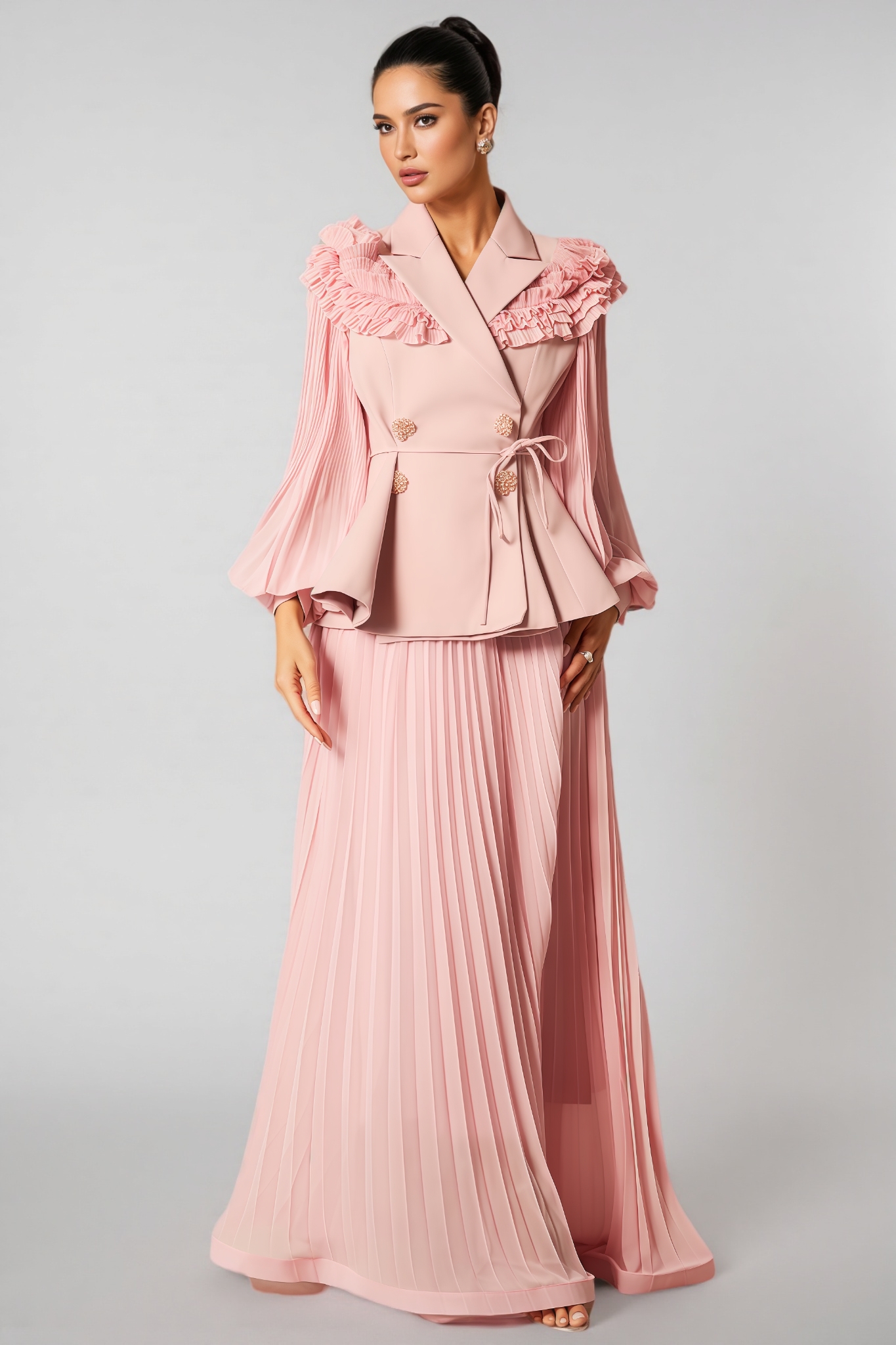 Sorel Double Breasted Pleated Maxi Dress Set