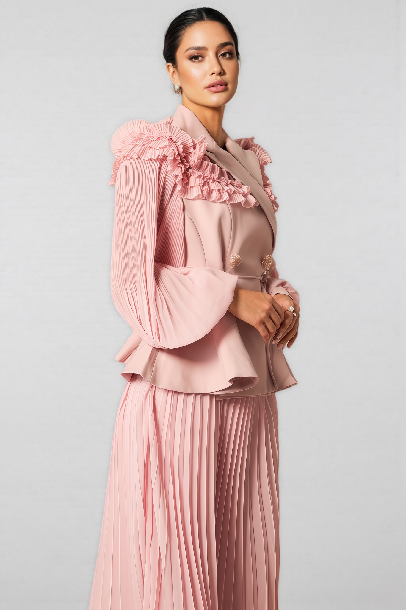 Sorel Double Breasted Pleated Maxi Dress Set