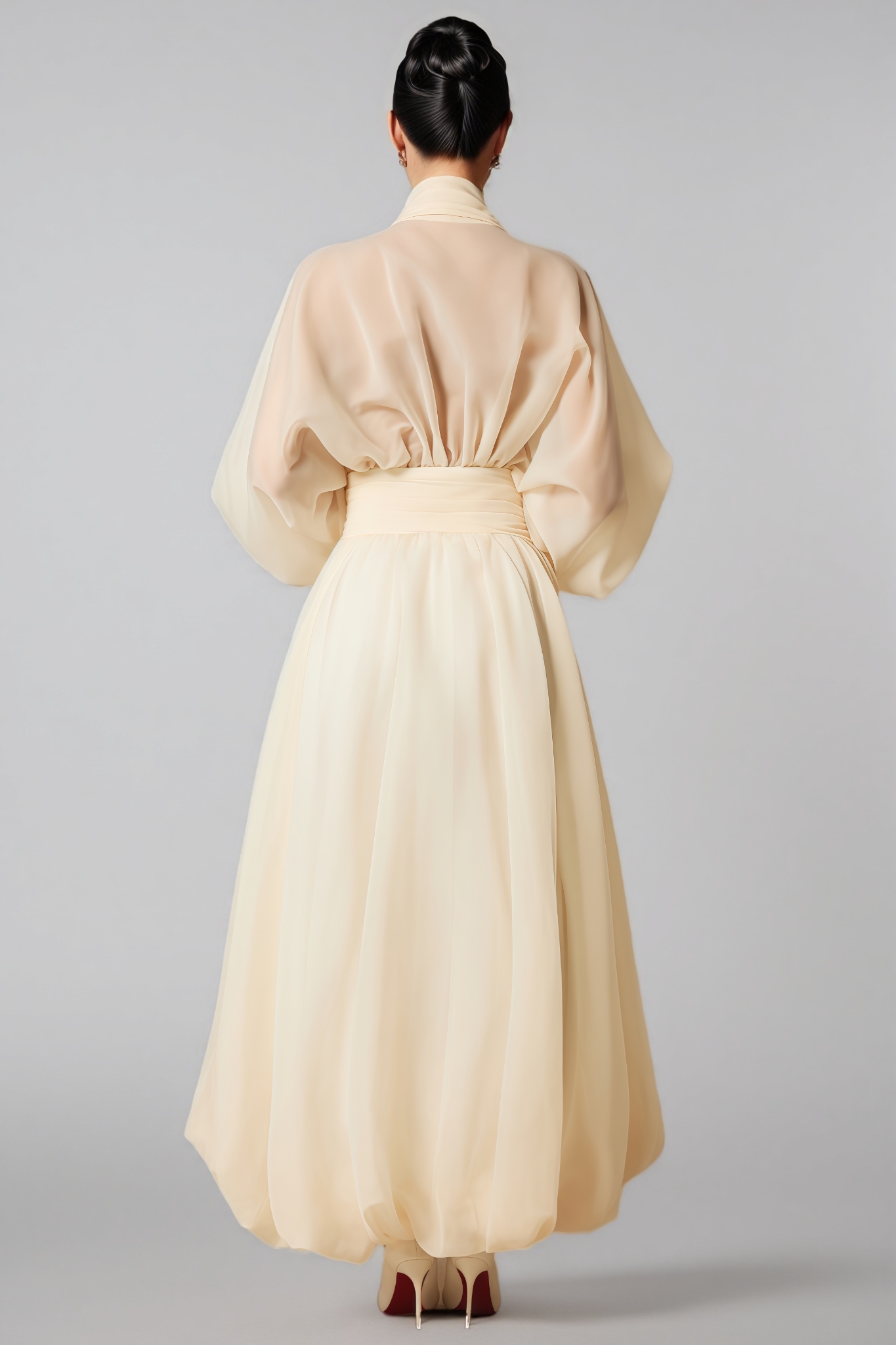 Selma Deep V-neck Puff Sleeve Maxi Dress