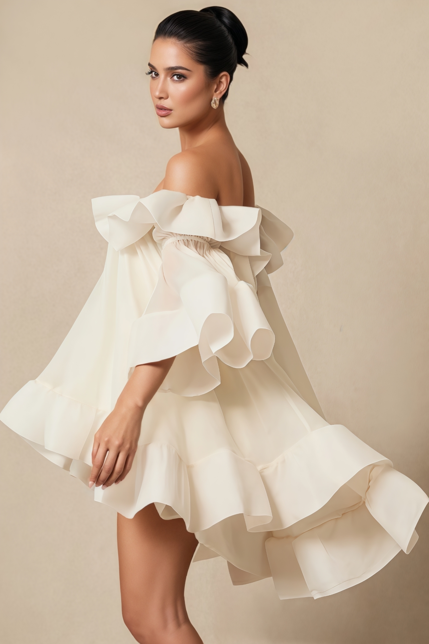Wraya White Off The Shoulder Ruffle Mini Dress