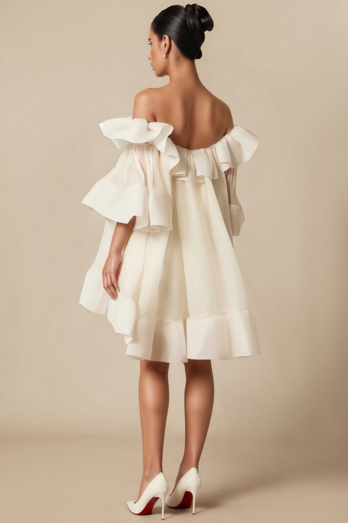 Wraya White Off The Shoulder Ruffle Mini Dress