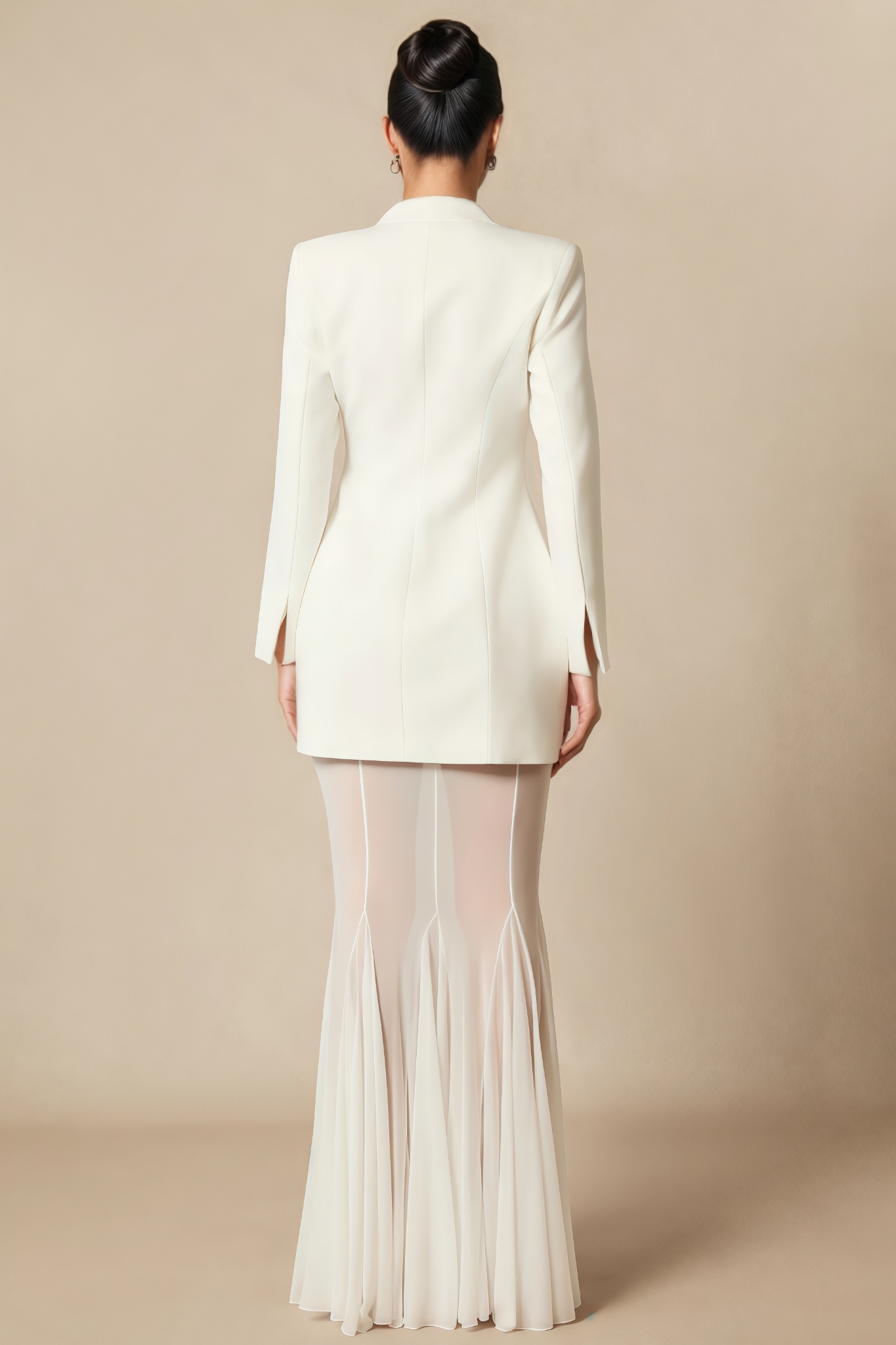 Cagron White Blazer Mesh Maxi Dress Set