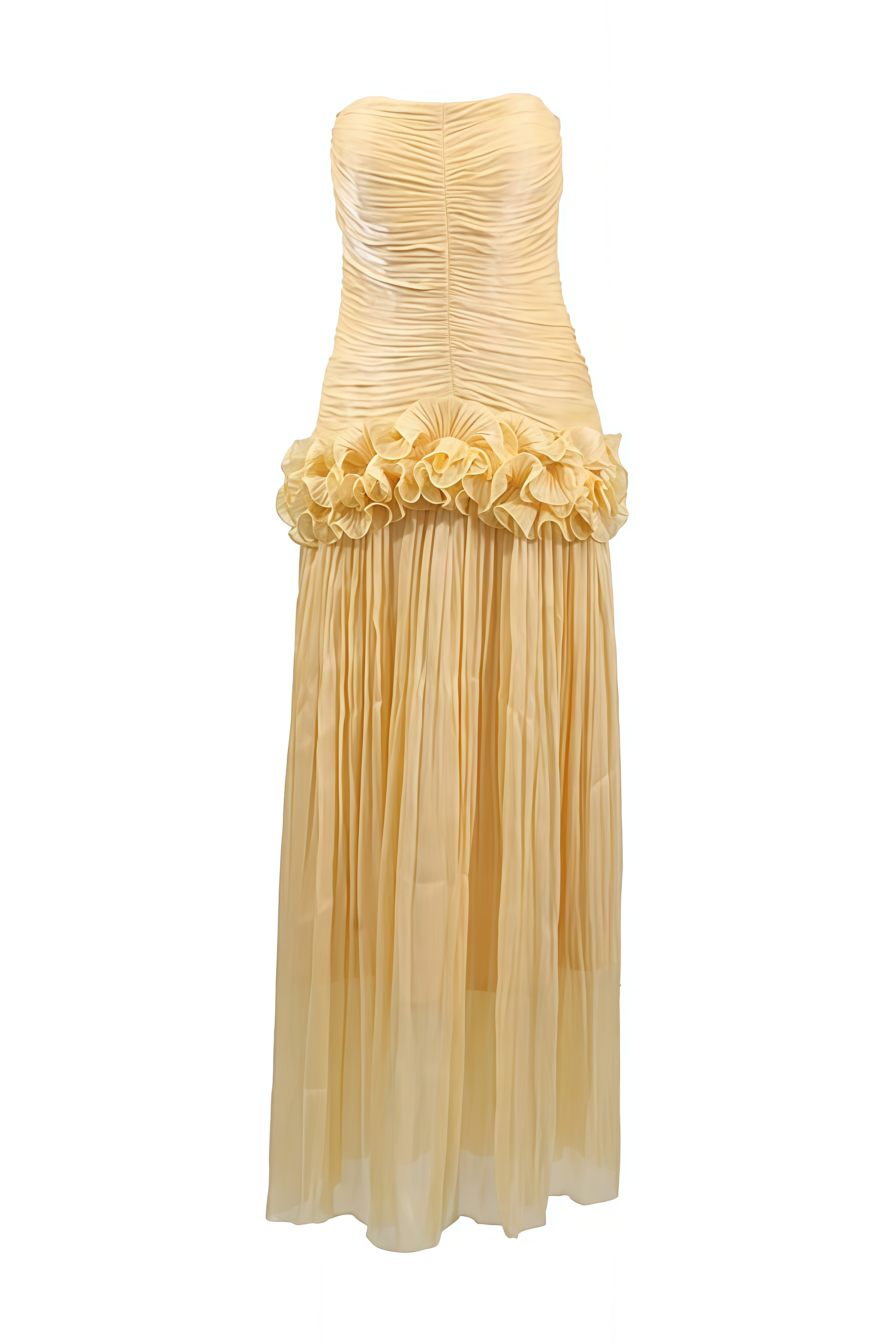 Vaire Yellow Strapless Ruffled Maxi Dress