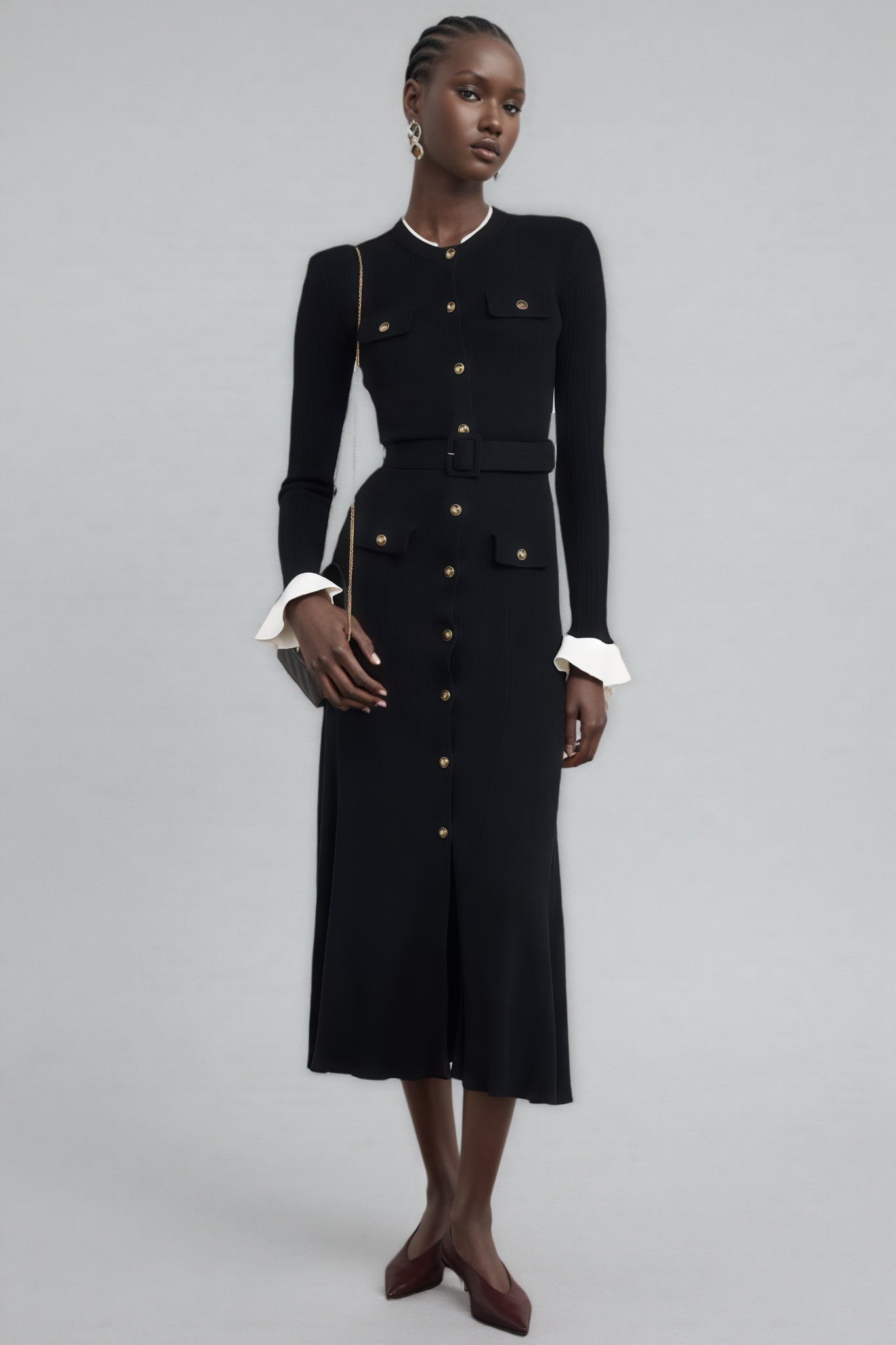 Giavanna Long Sleeve Crew Neck Knit Midi Dress