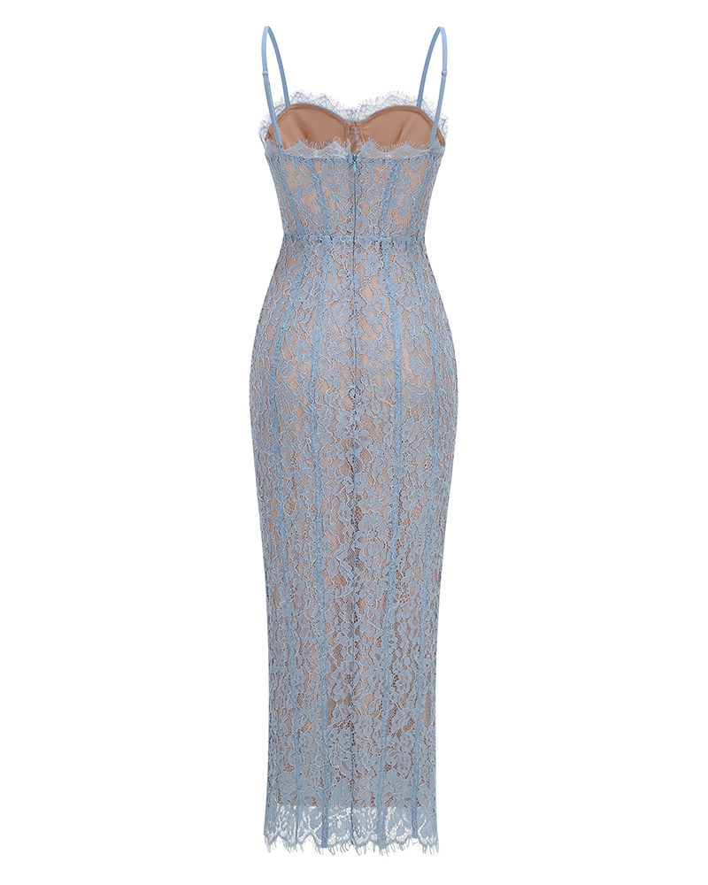 Frenkt Blue Lace Halter Maxi Dress