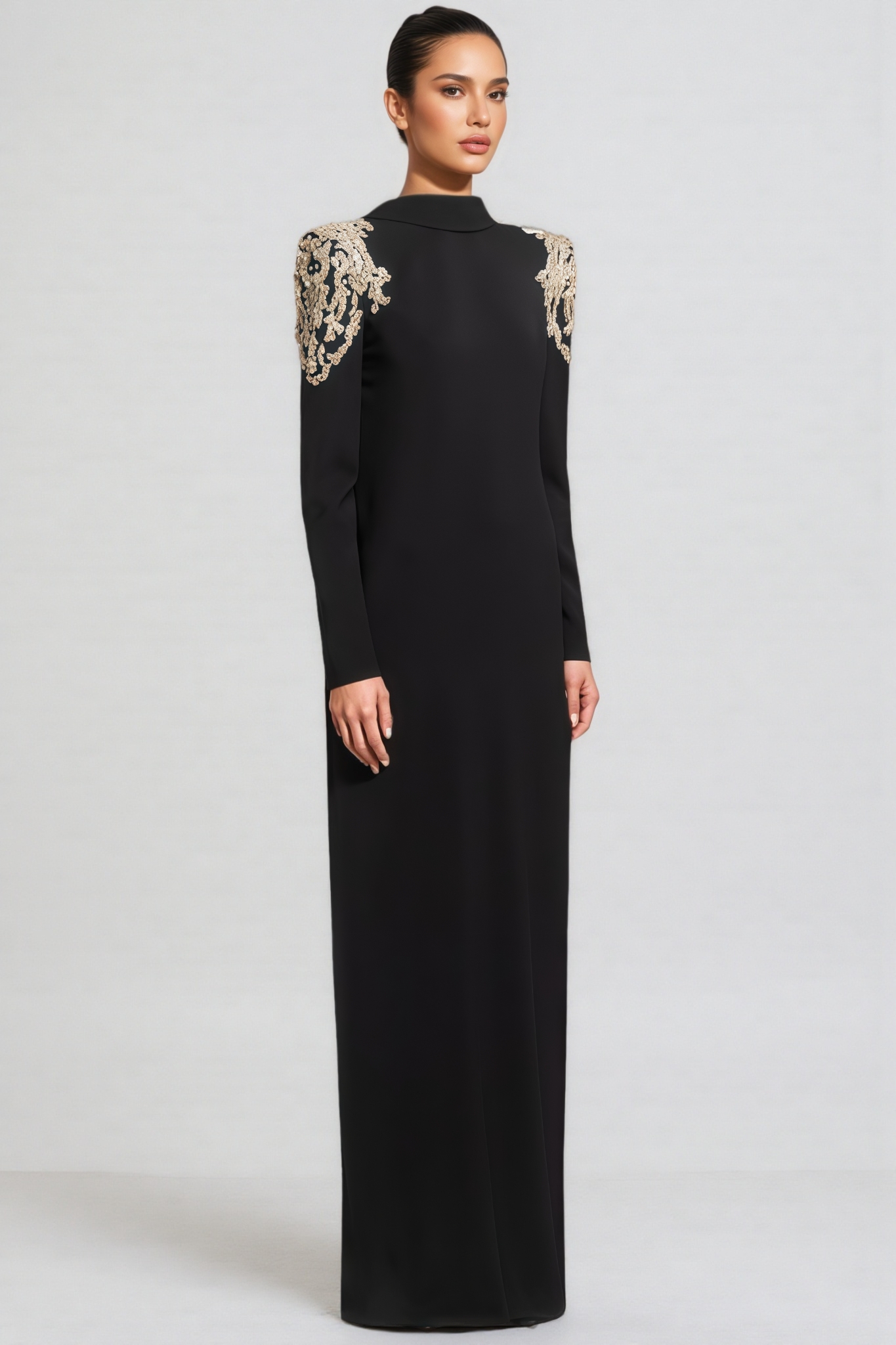 Luned Beaded Rhinestone Backless Maxi Dress