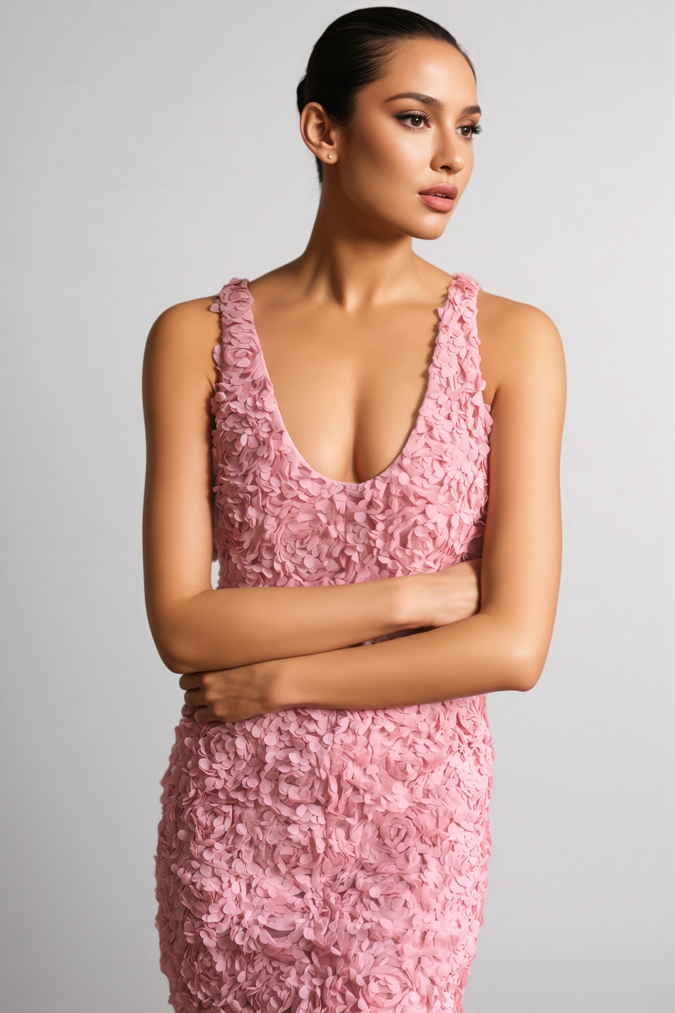 Sagona Pink 3D Floral Midi Dress