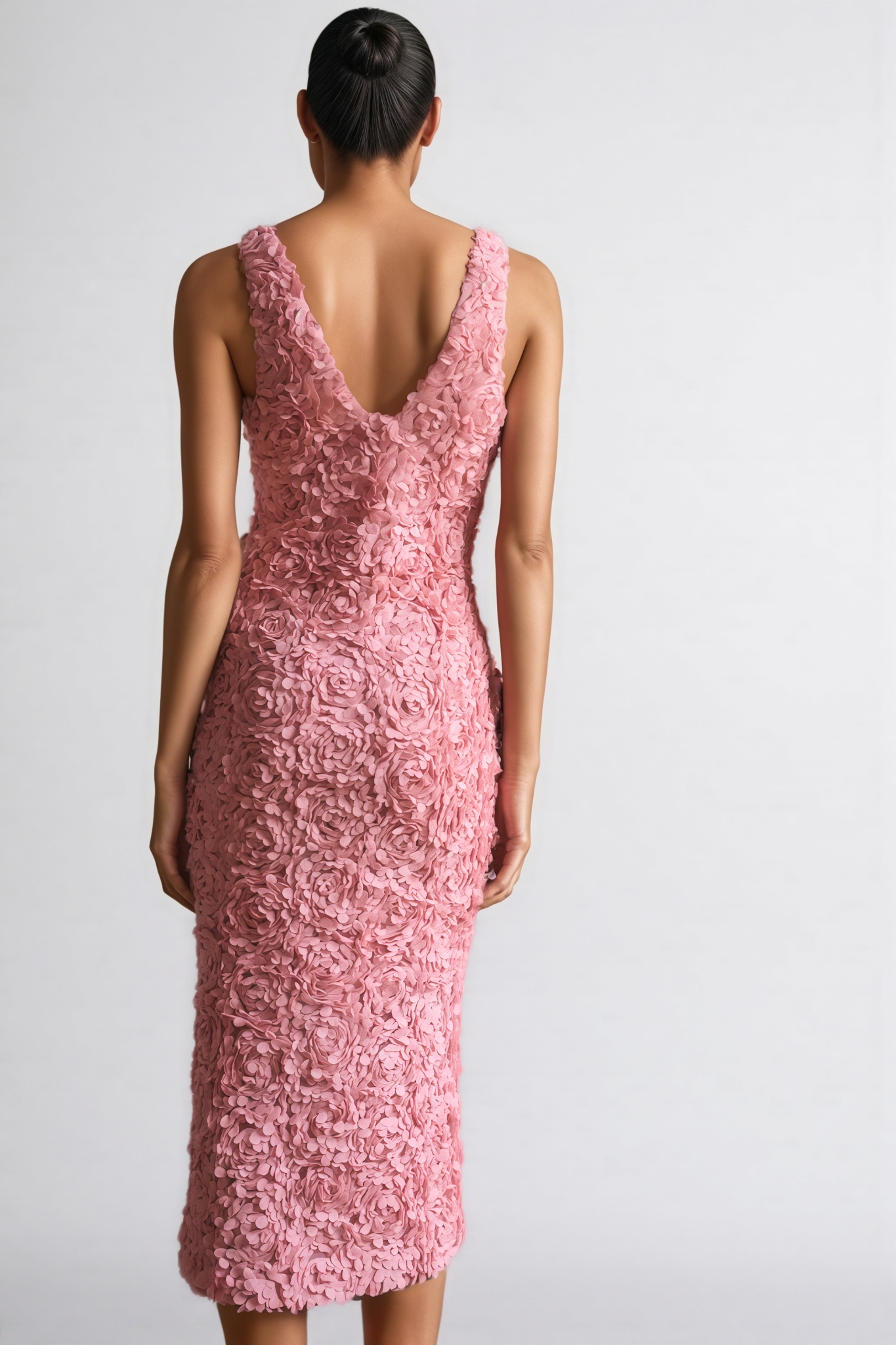 Sagona Pink 3D Floral Midi Dress