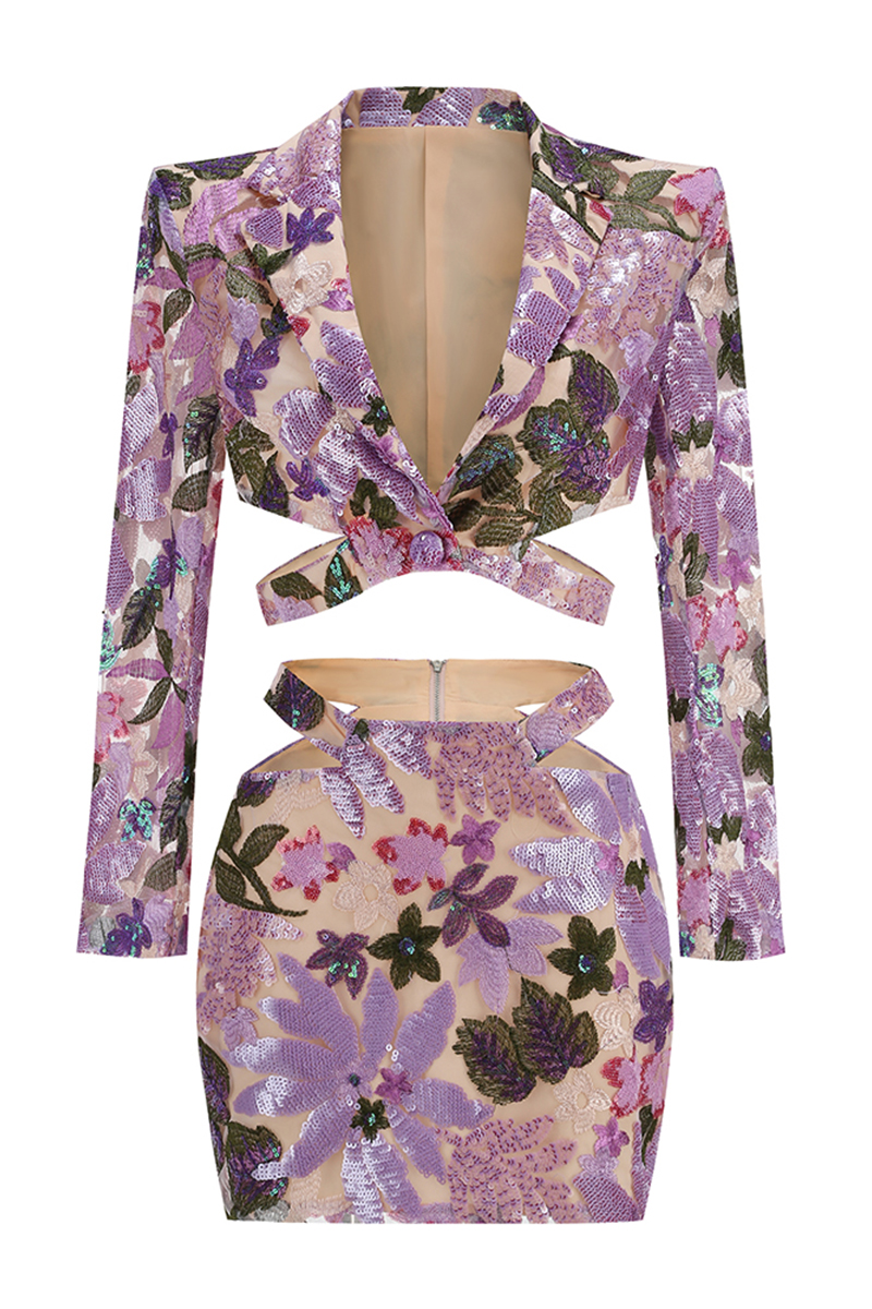 Isabella Purple Sequin Print Mini Dress Set
