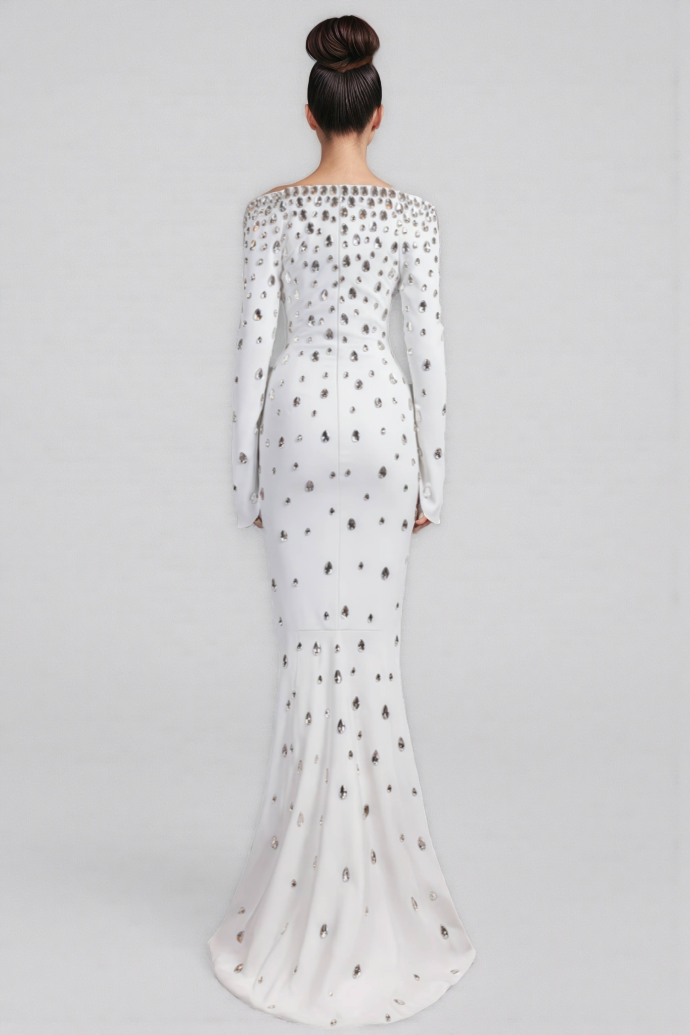Kania White Long Sleeve Beaded Maxi Dress
