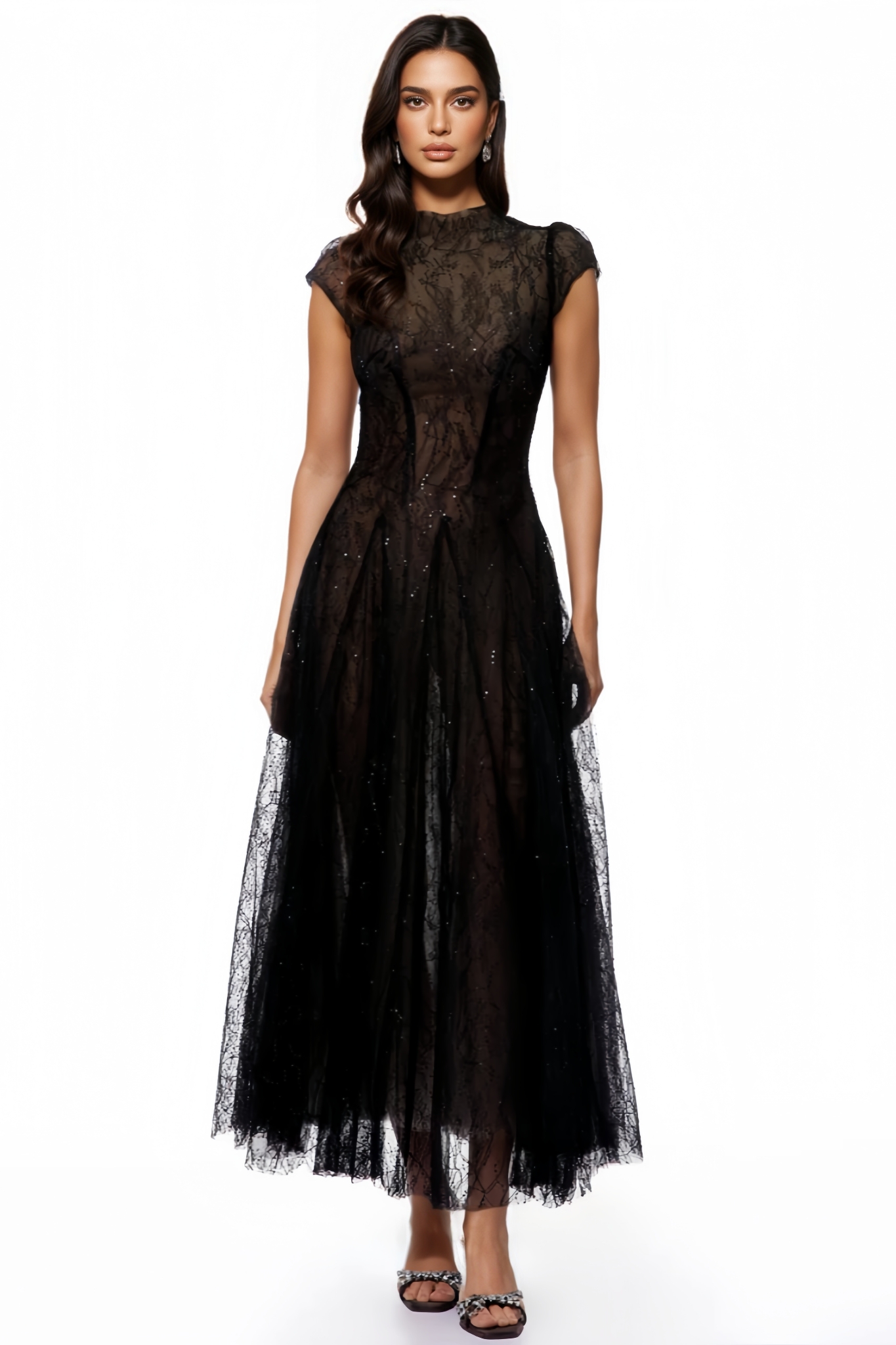 Maledy Black Sequin Lace Maxi Dress