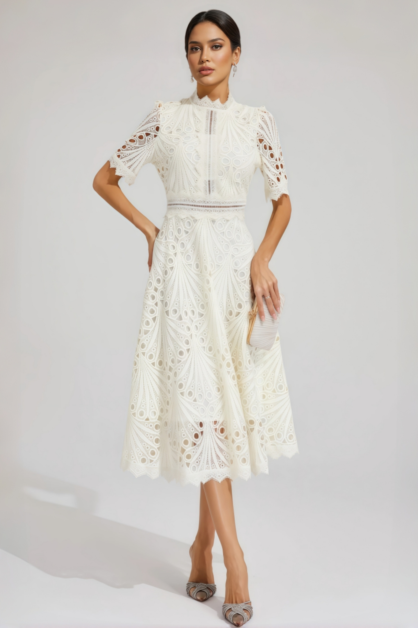 Debors White Cut Out Midi Dress