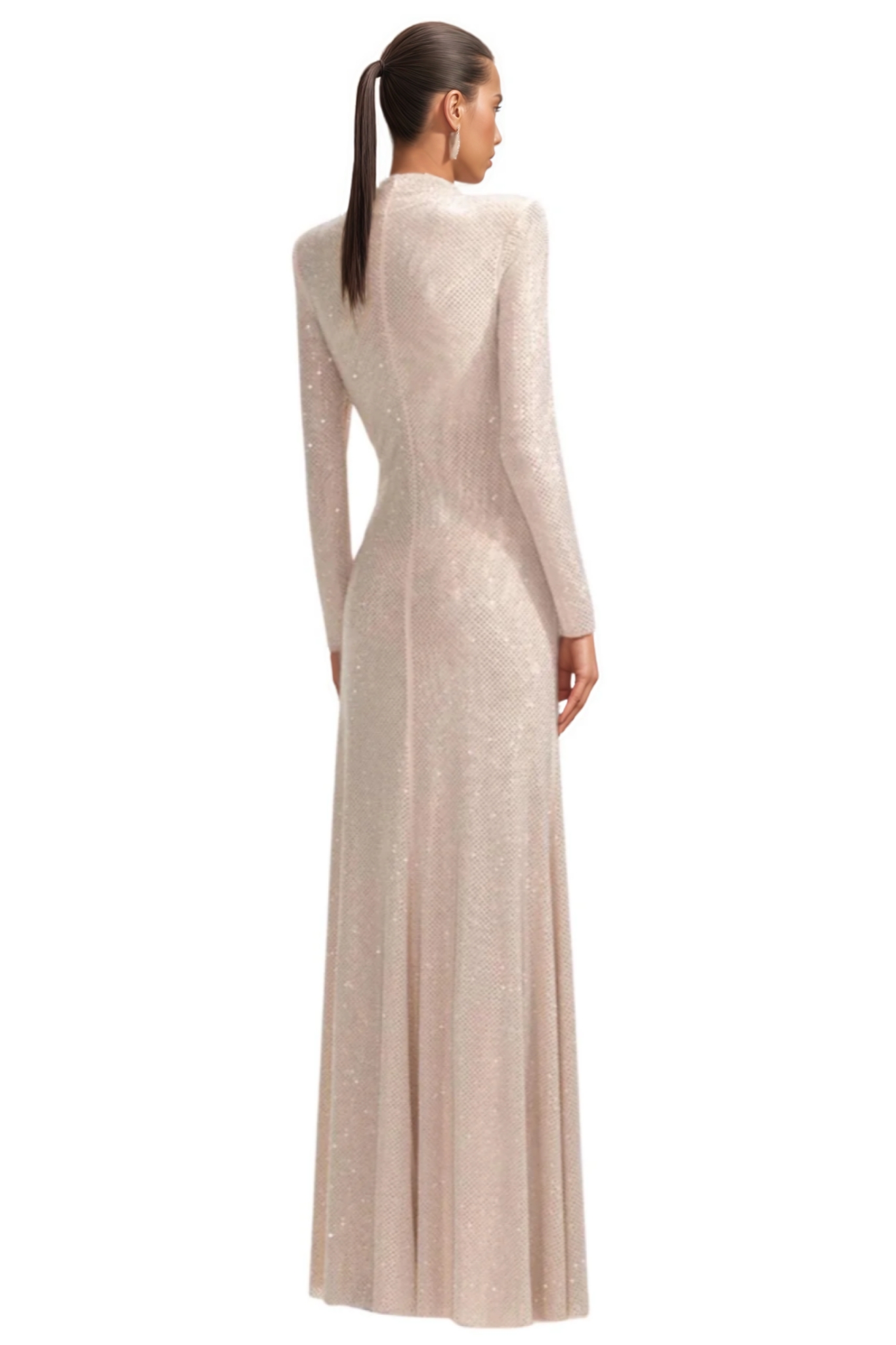 Yornak Beige Rhinestone Maxi Dress