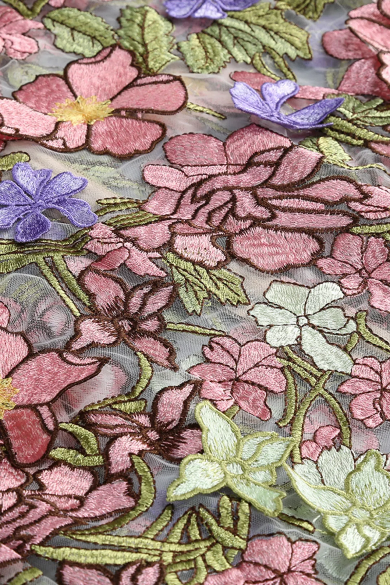 Gwan Strapless 3D Floral Embroidered Maxi Dress