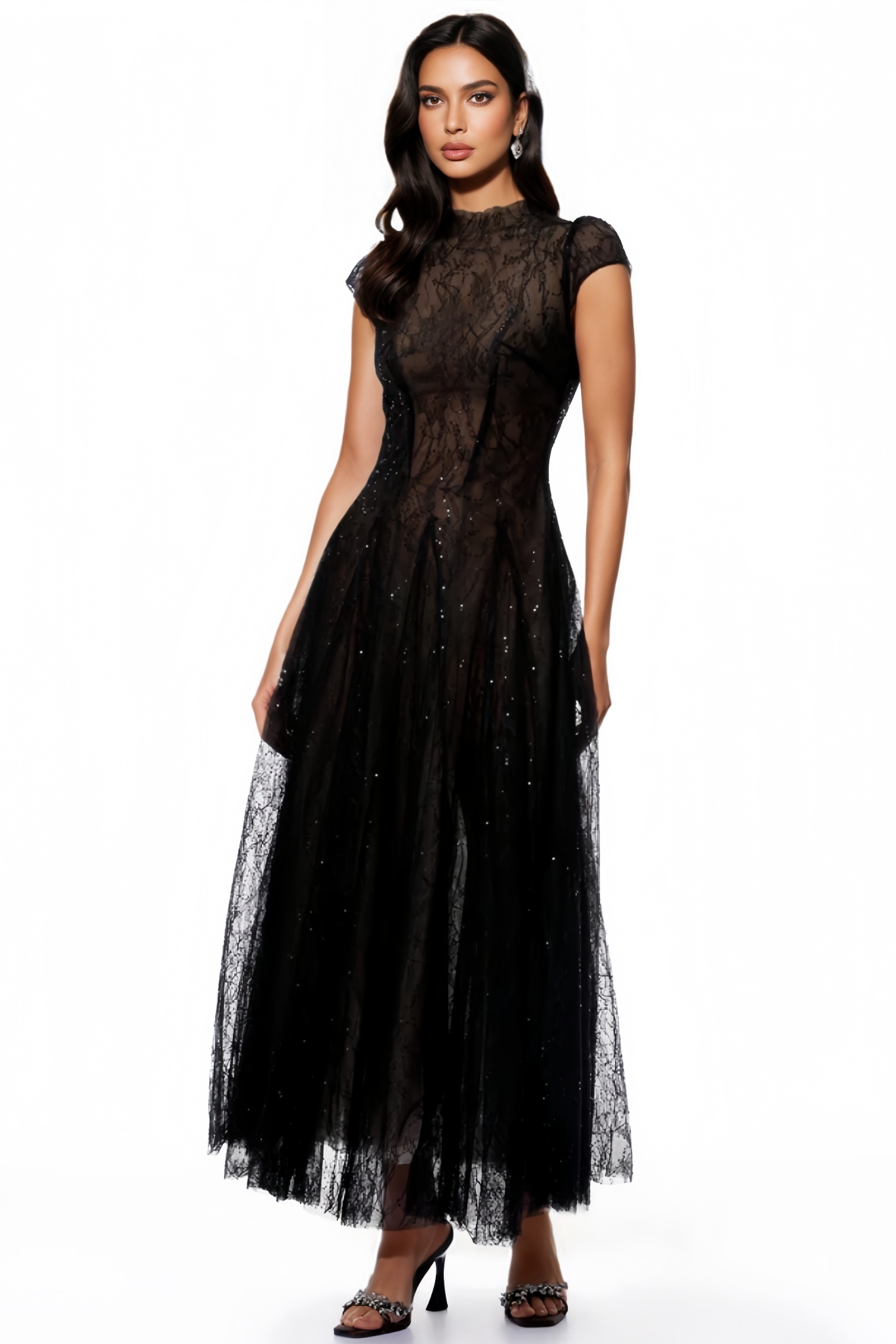 Maledy Black Sequin Lace Maxi Dress
