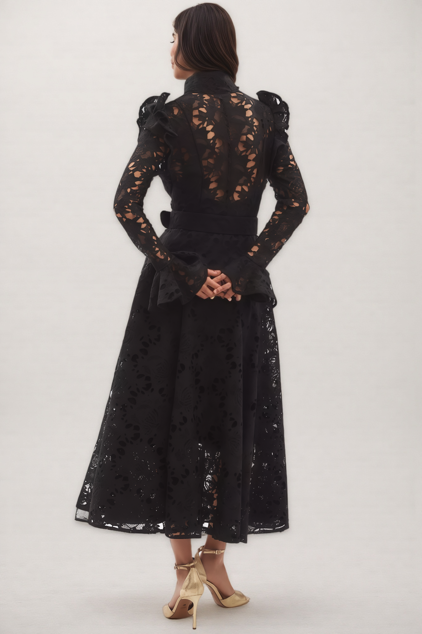 Victoirk Lace Butterfly-Sleeve Midi Dress 