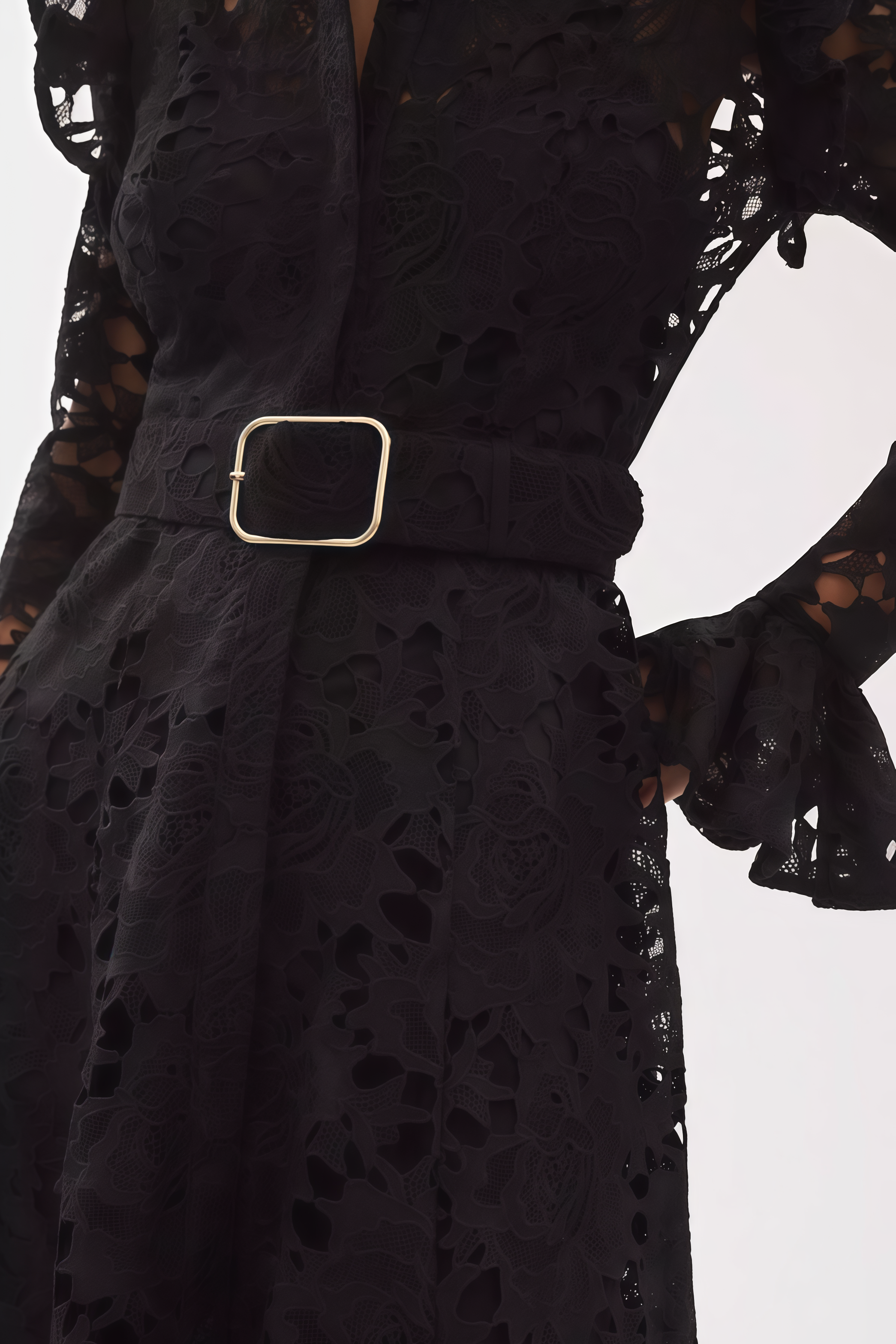 Victoire Lace Butterfly-Sleeve Midi Dress 