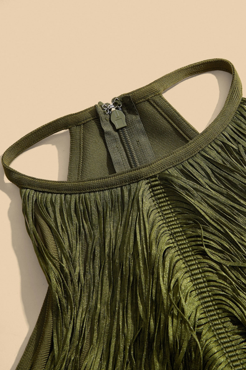 Haloisy Green Fringe Bandage Maxi Dress