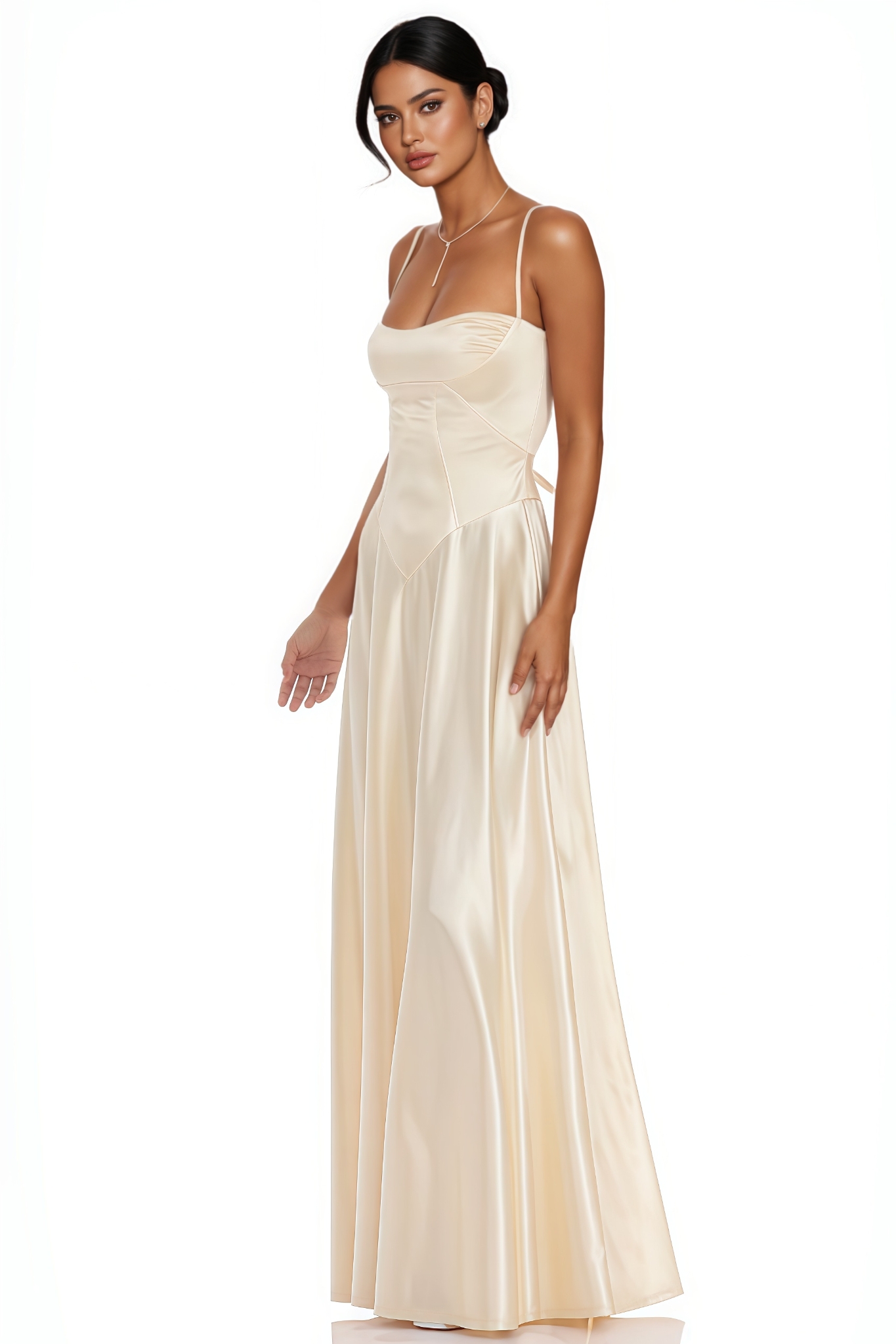 Thanse Satin Square Neck Maxi Dress