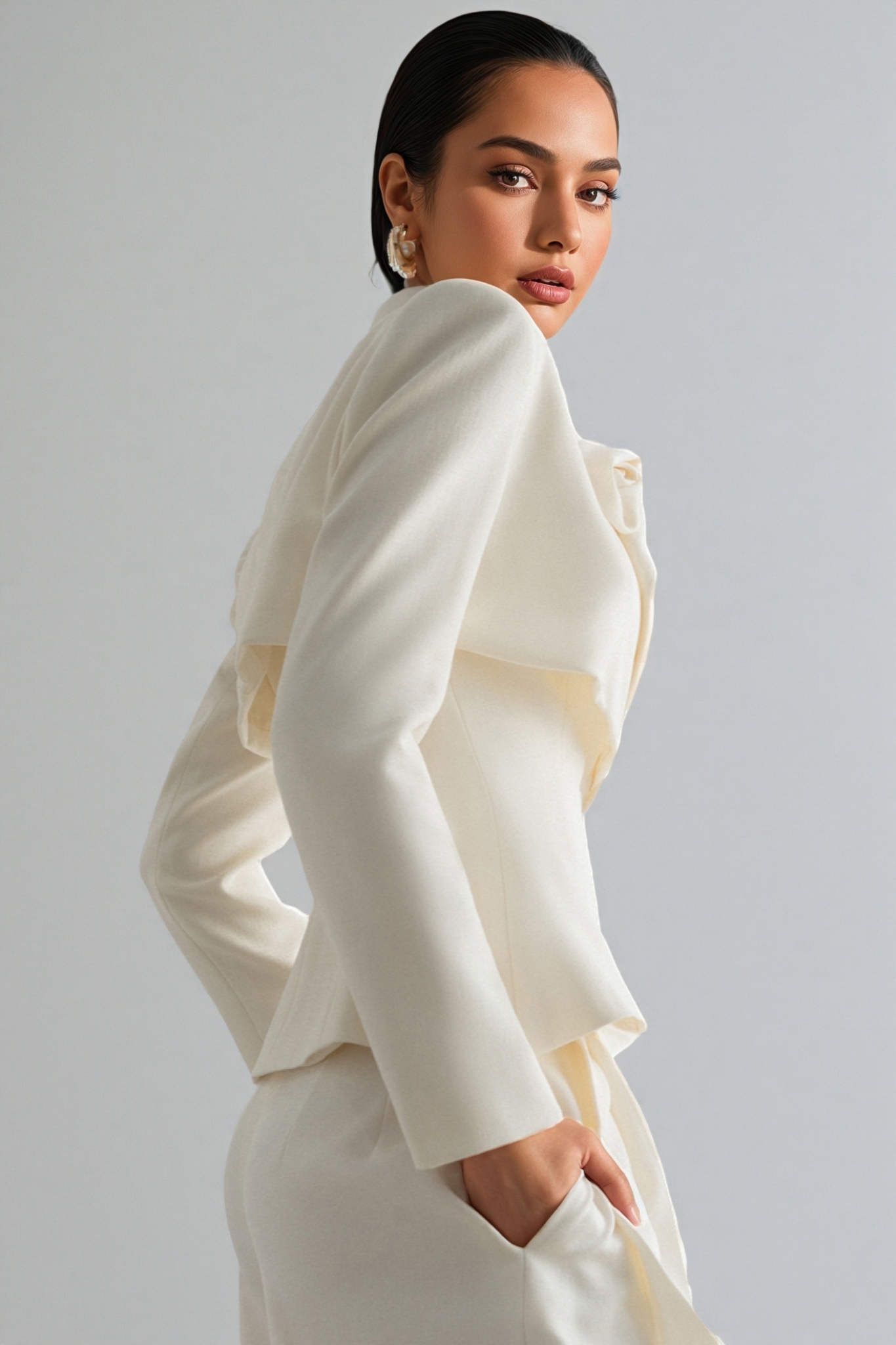 Fiorlk Beige 3D Flower Suit Two-Piece Set