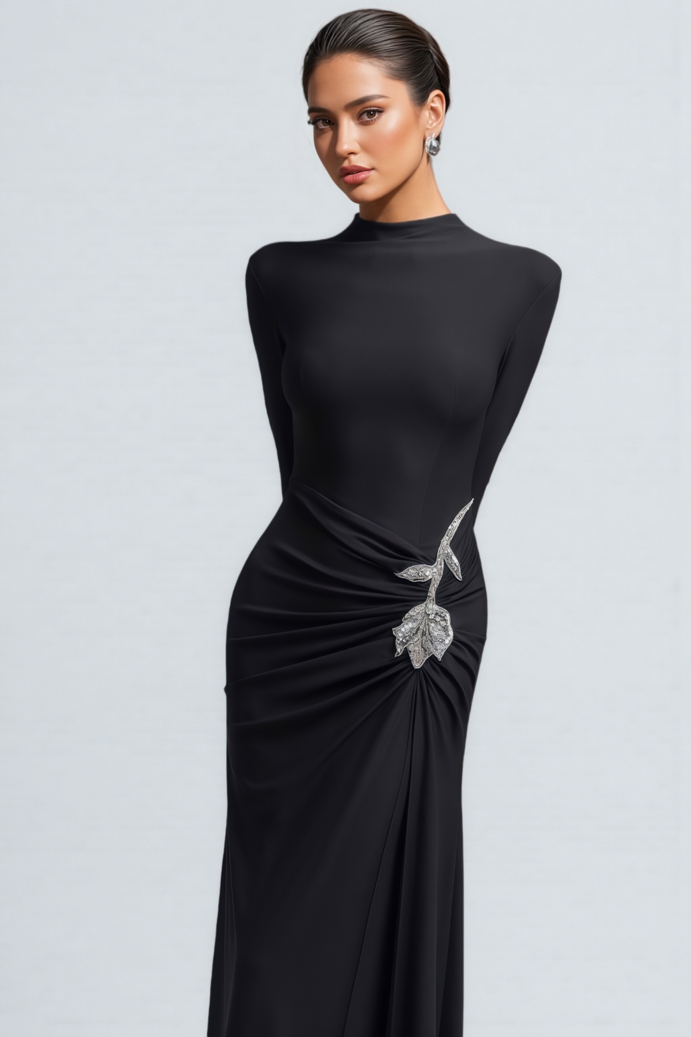 Dulio Black Rhinestone Floral Maxi Dress