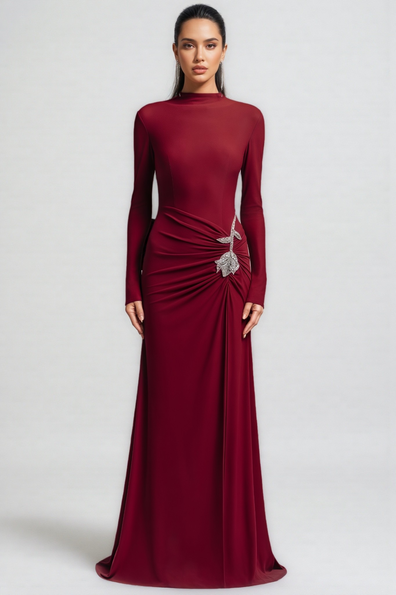 Angie Red Rhinestone Floral Maxi Dress