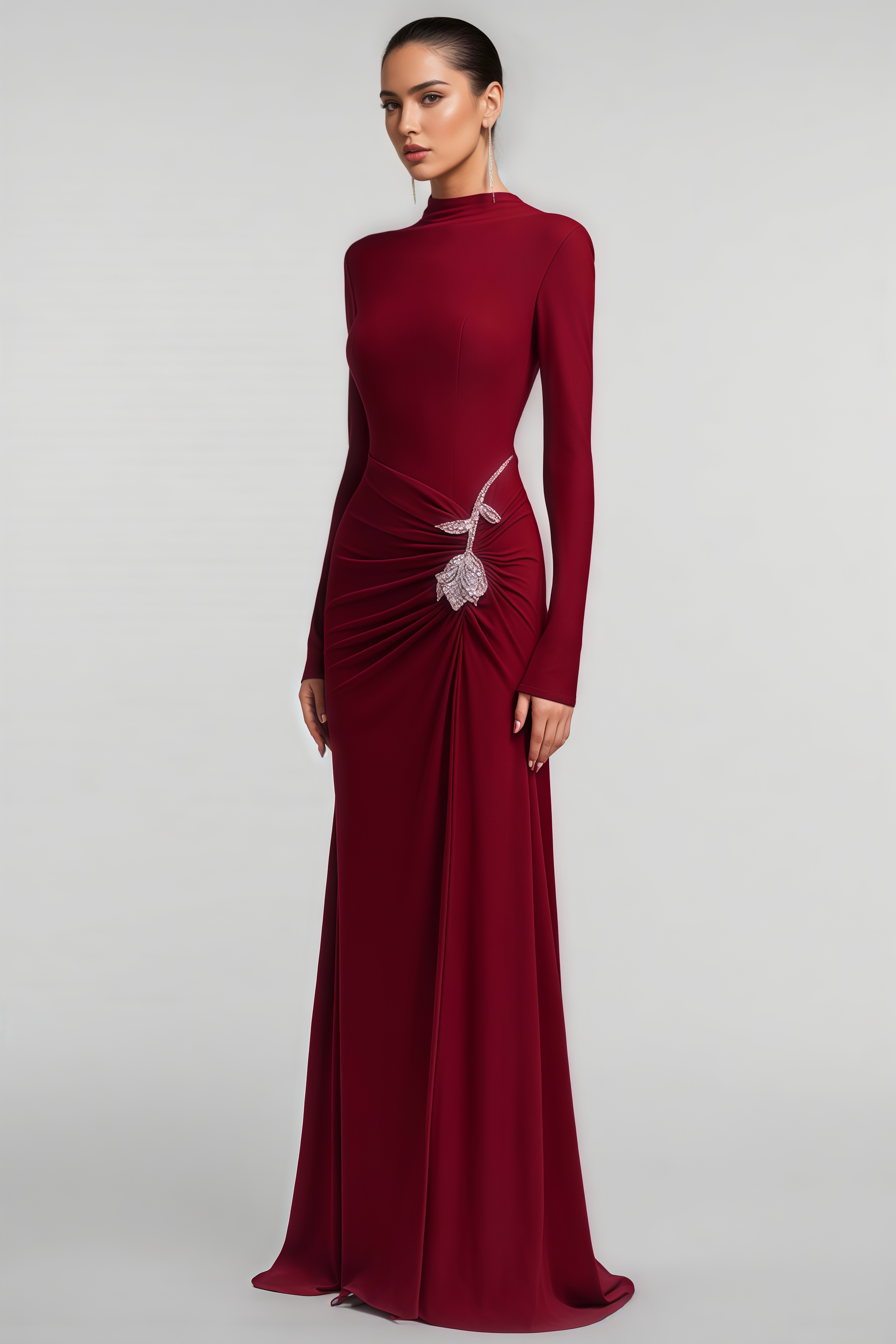 Angie Red Rhinestone Floral Maxi Dress