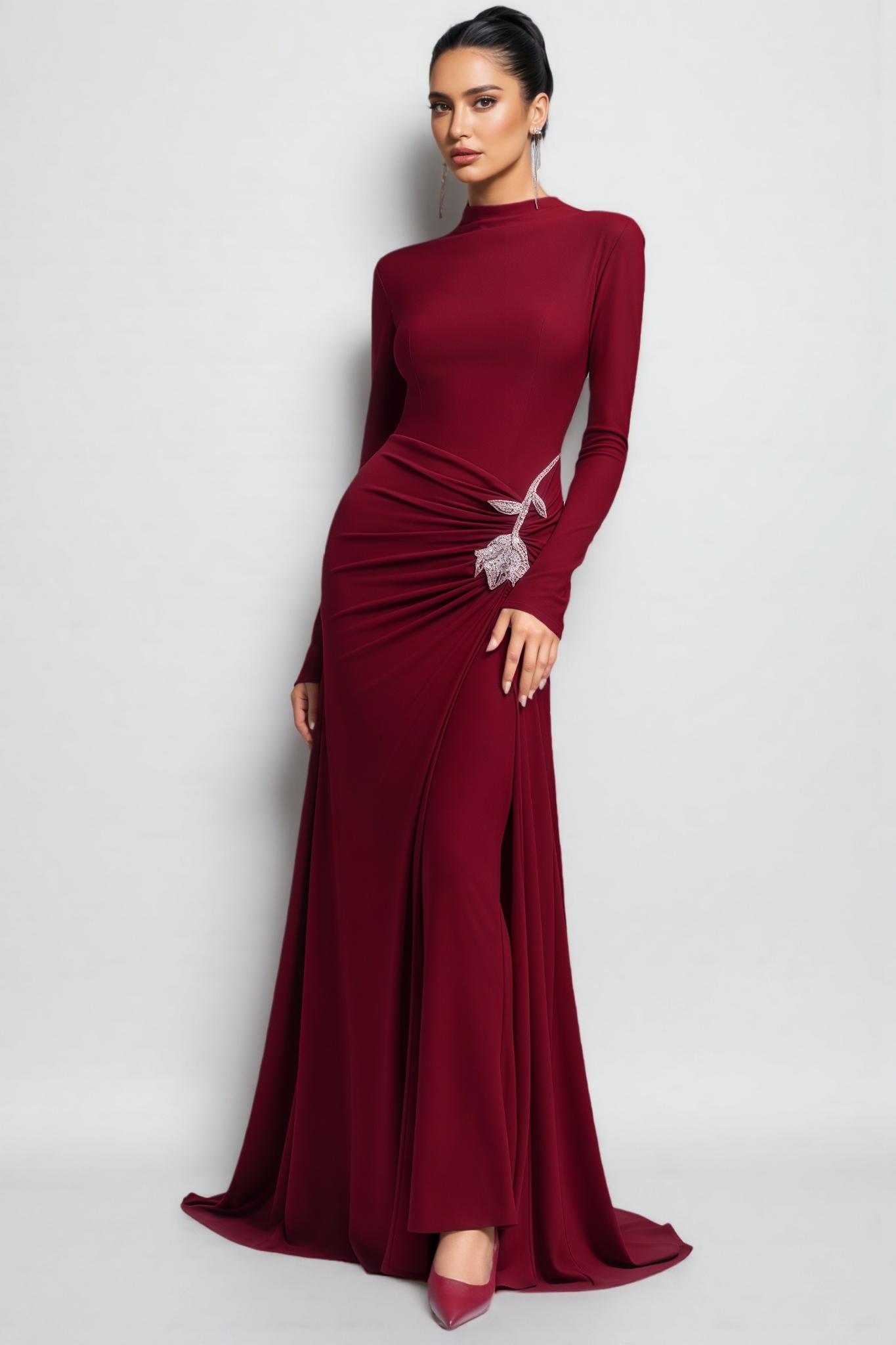 Angie Red Rhinestone Floral Maxi Dress