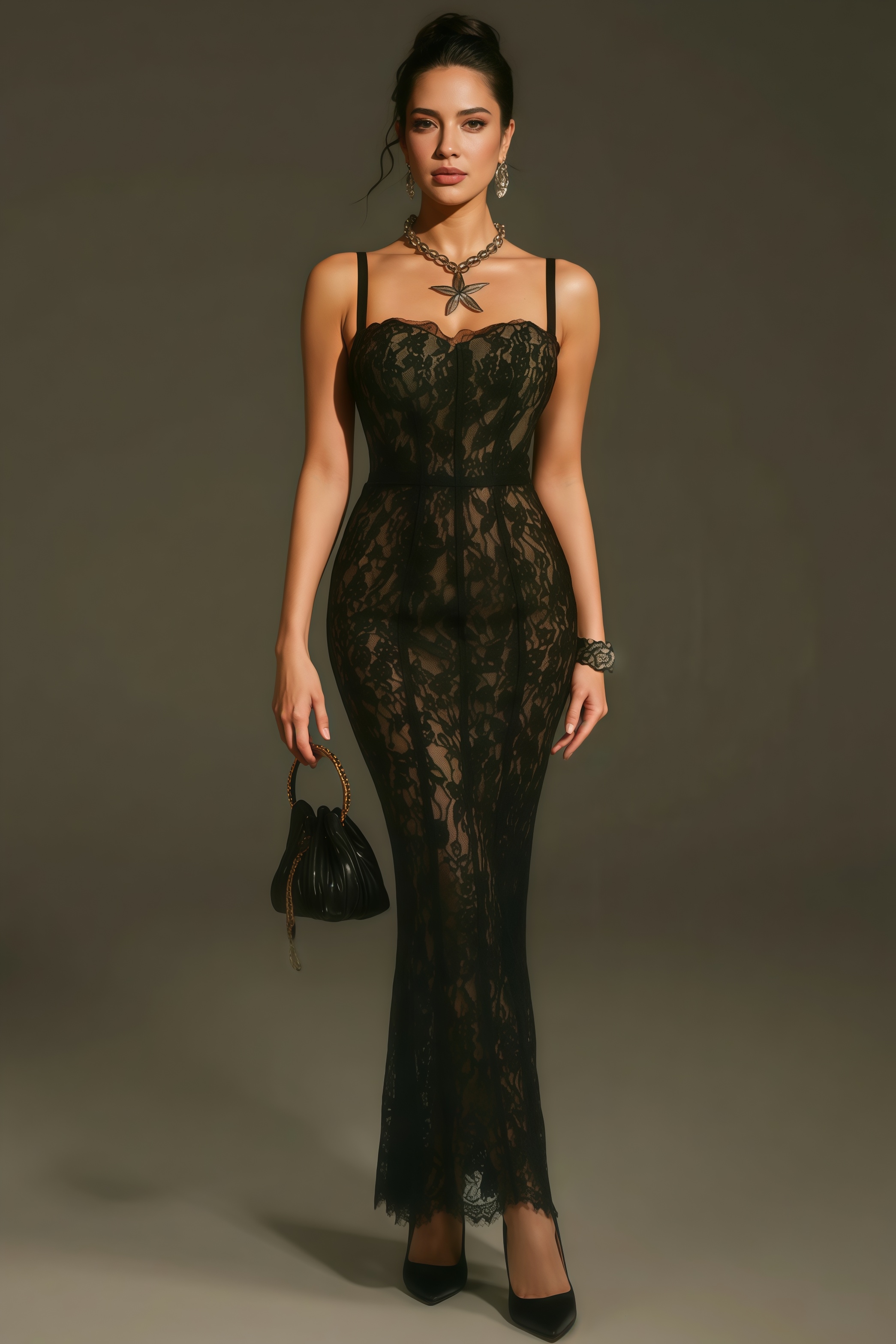 Wryel Black Spaghetti Lace Maxi Dress