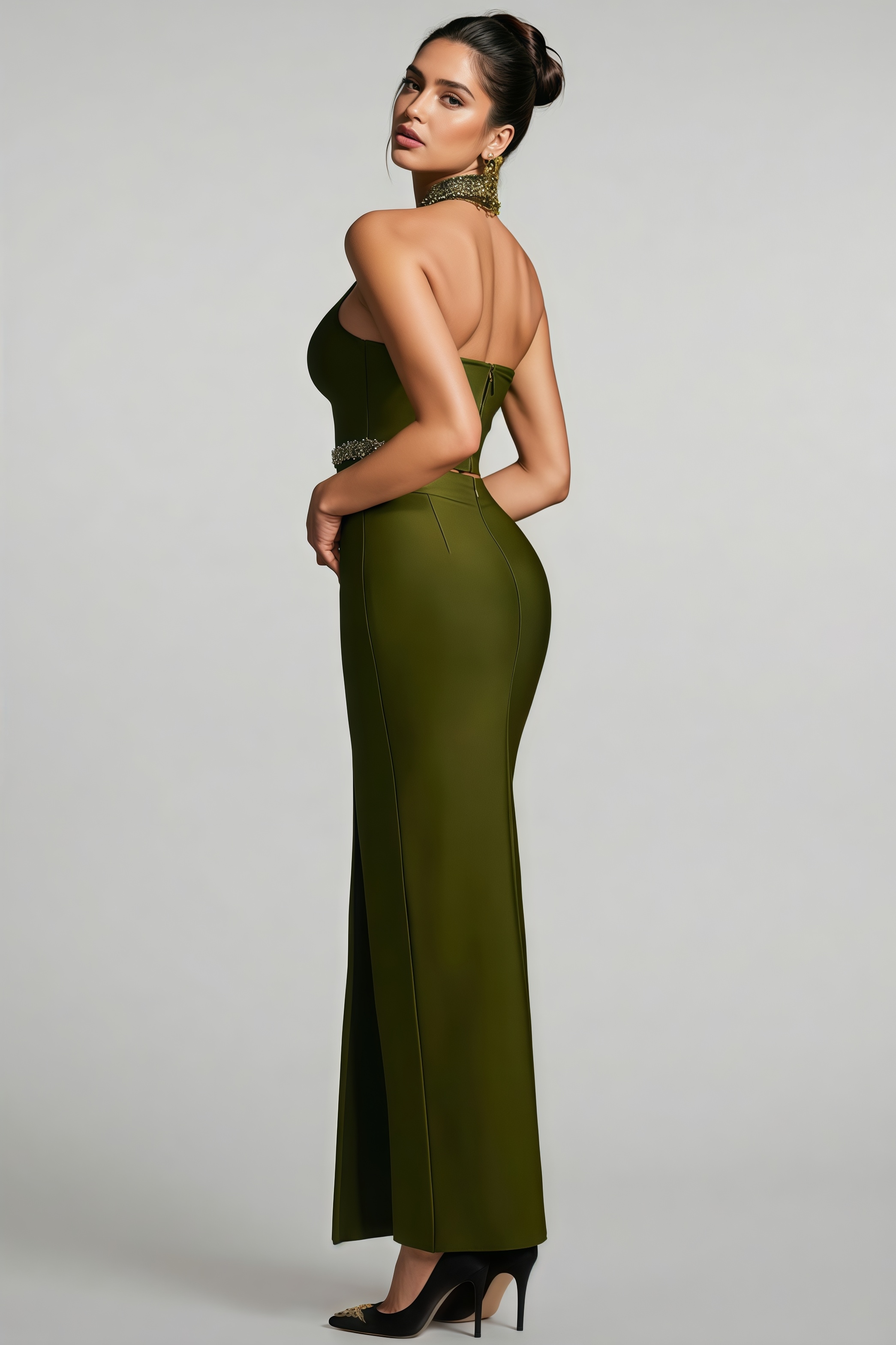 Givens Halterneck Crystal Bandage Maxi Dress Set