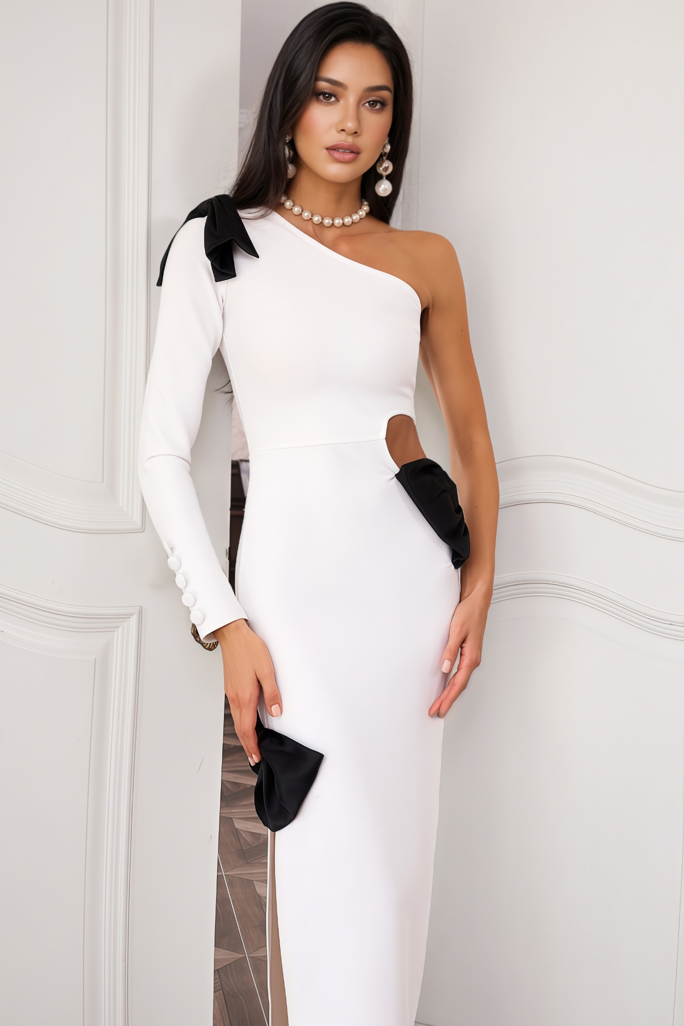 Quina One Shoulder Long Sleeve Maxi Dress