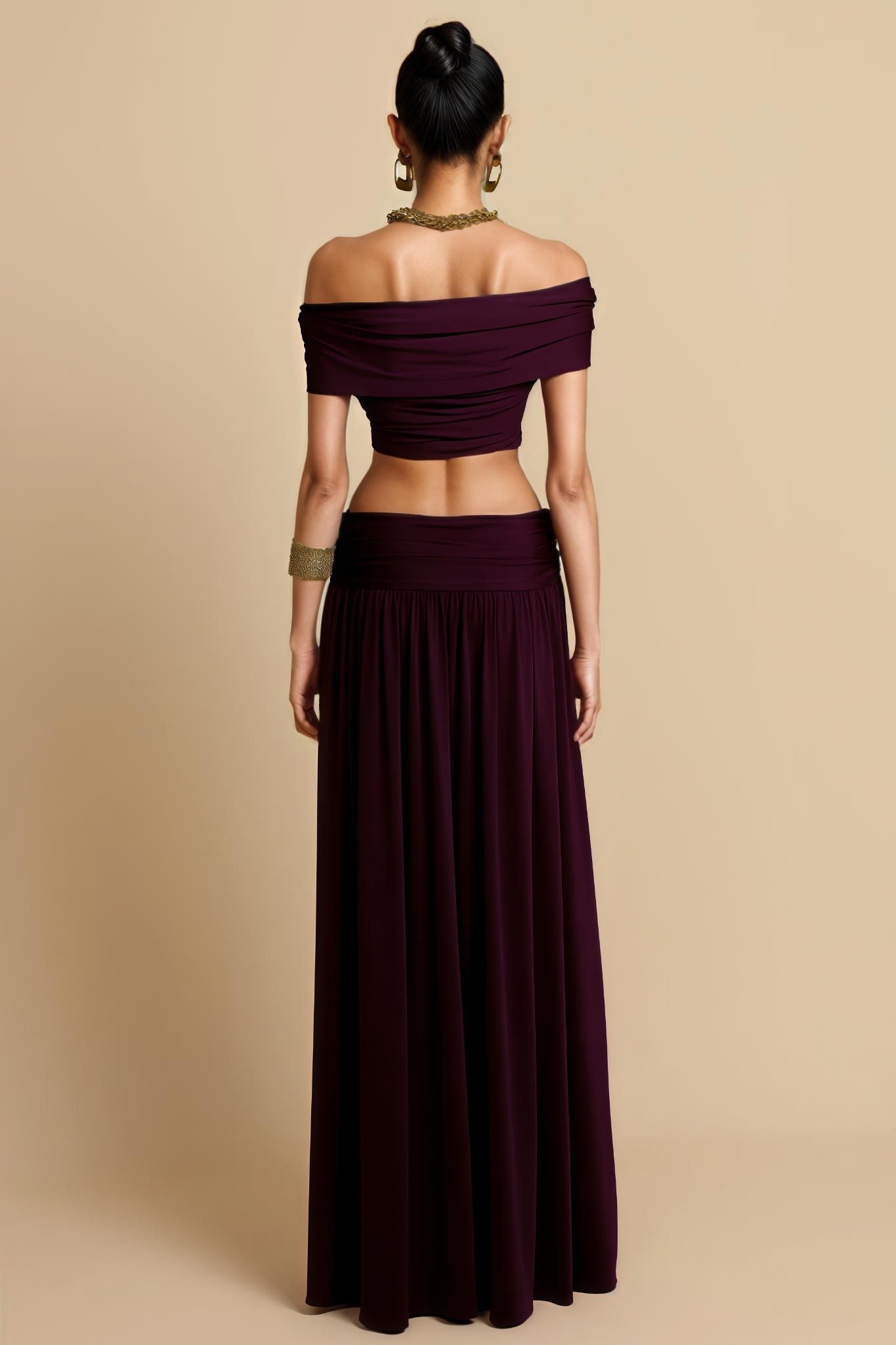 Farnoy Off Shoulder Bow Ruched Top Maxi Dress Set