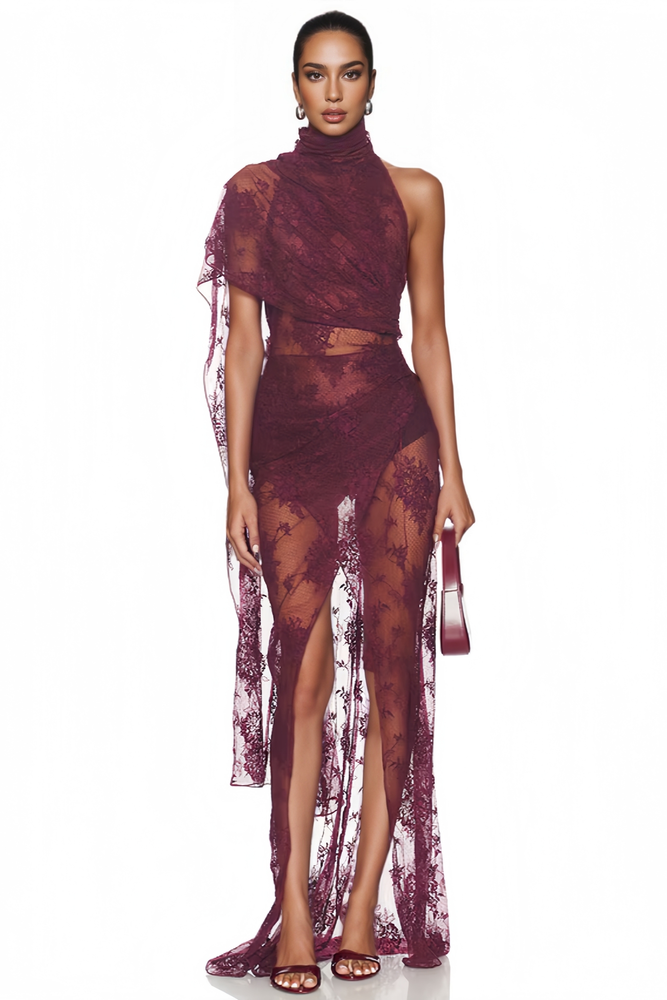 Josauy Red Lace Maxi Dress