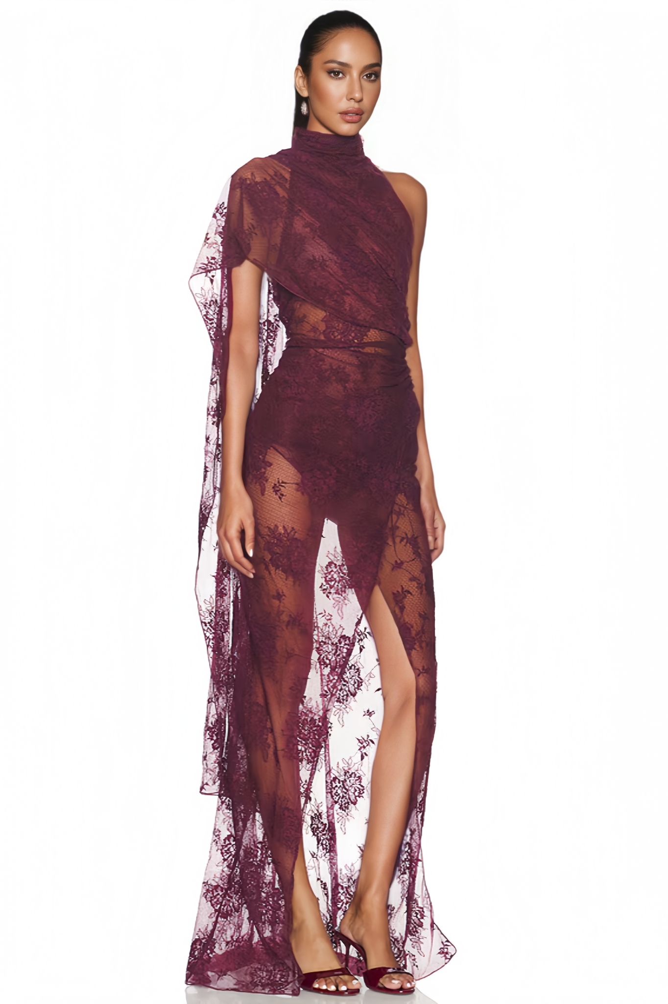Josauy Red Lace Maxi Dress