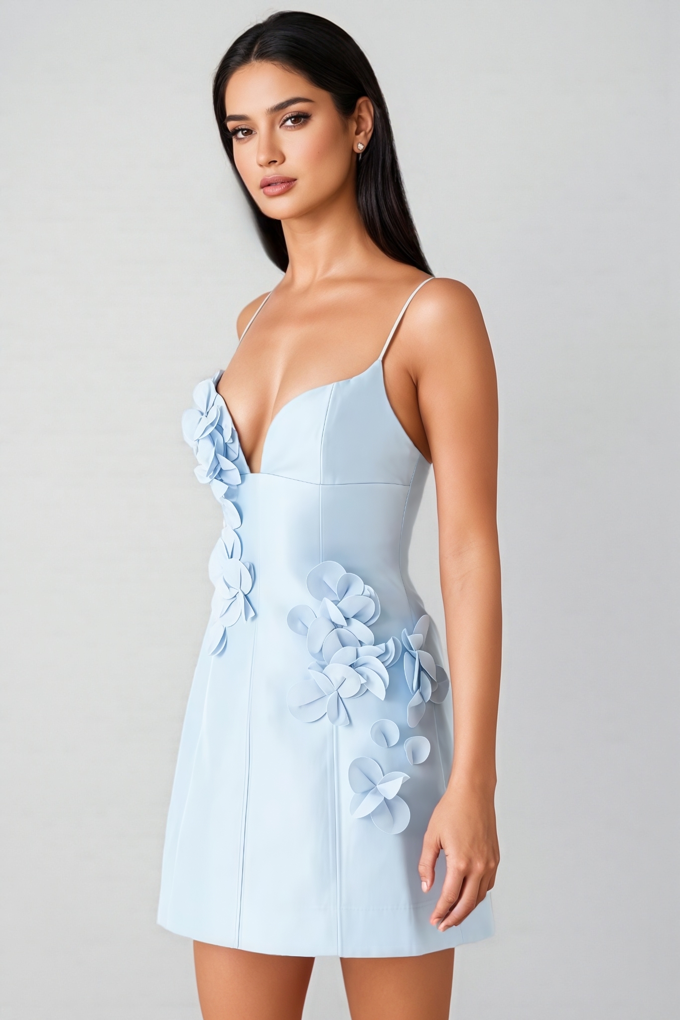 Raldris Blue Backless 3D Floral Mini Dress