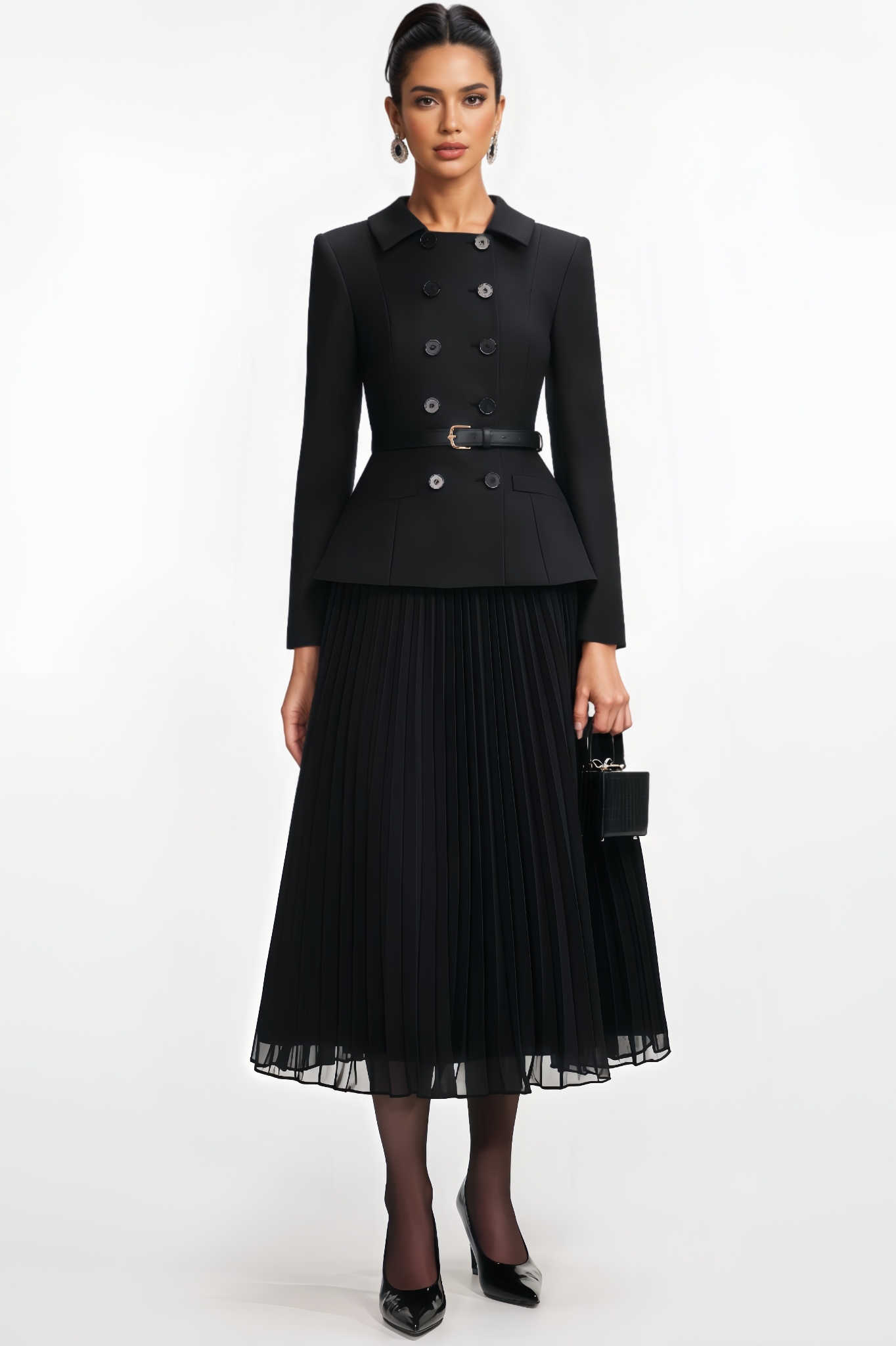 Bellaiop Black Blazer Crepe Midi Dress