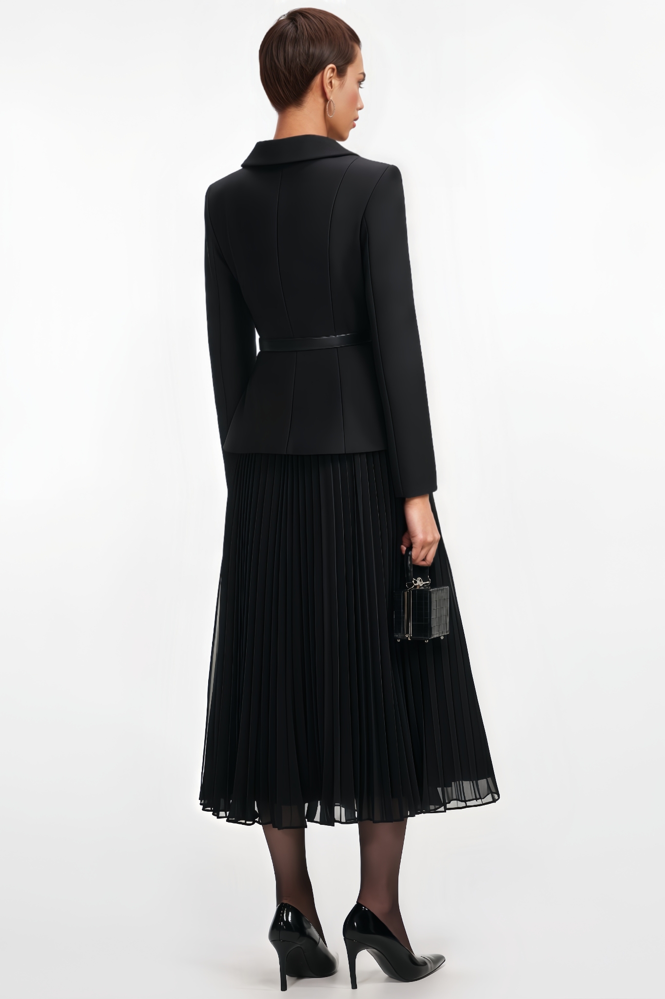 Bellaiop Black Blazer Crepe Midi Dress