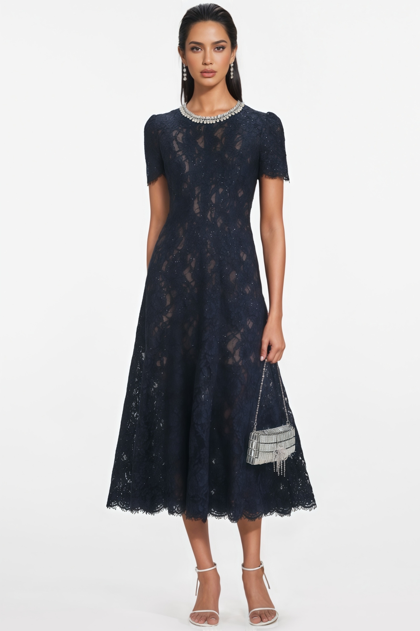 Aurore Lace Embellished Midi Dress