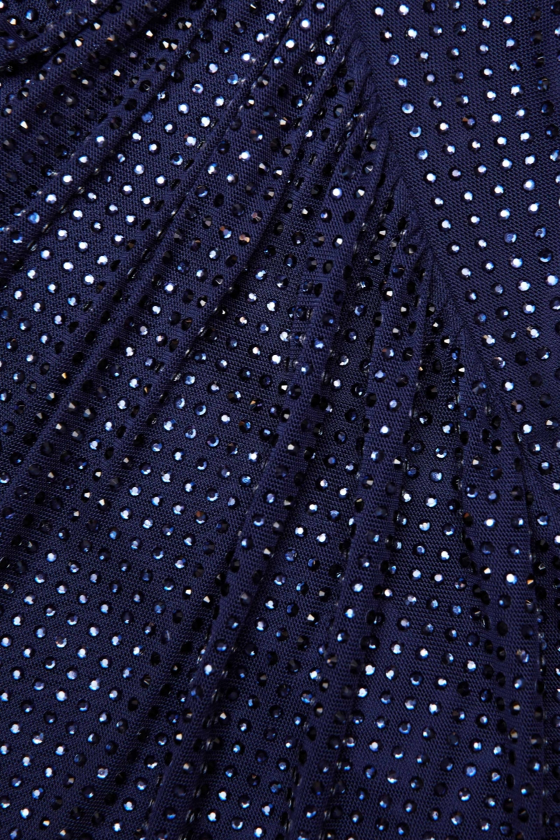 Raern Blue Rhinestone Mesh Cut Out Midi Dress