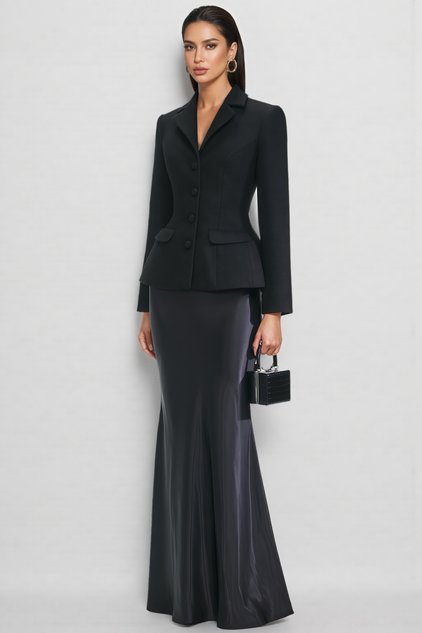 Dylanyul Black Blazer Maxi Dress Set