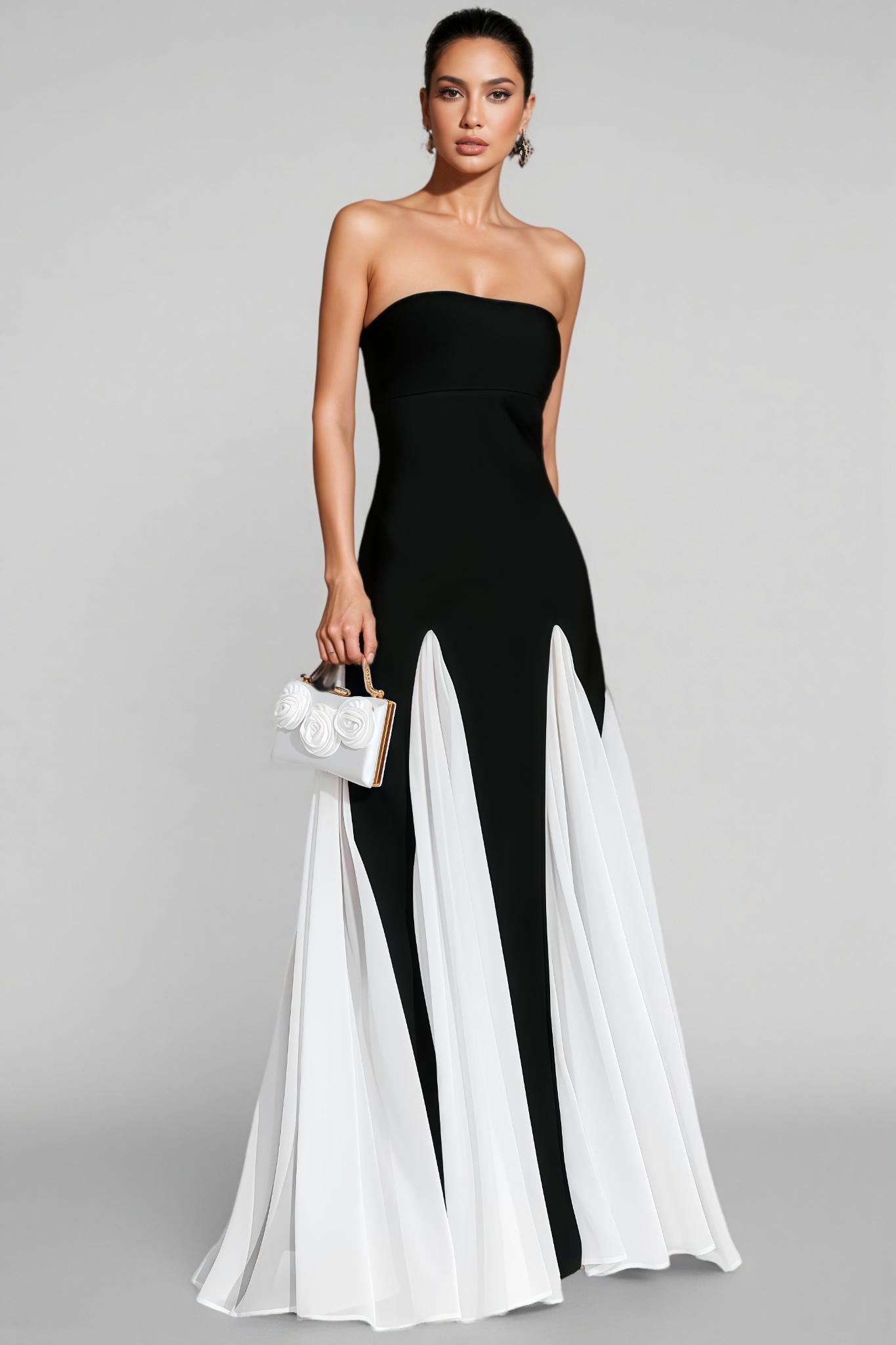 Lylak Black White Strapless Maxi Dress
