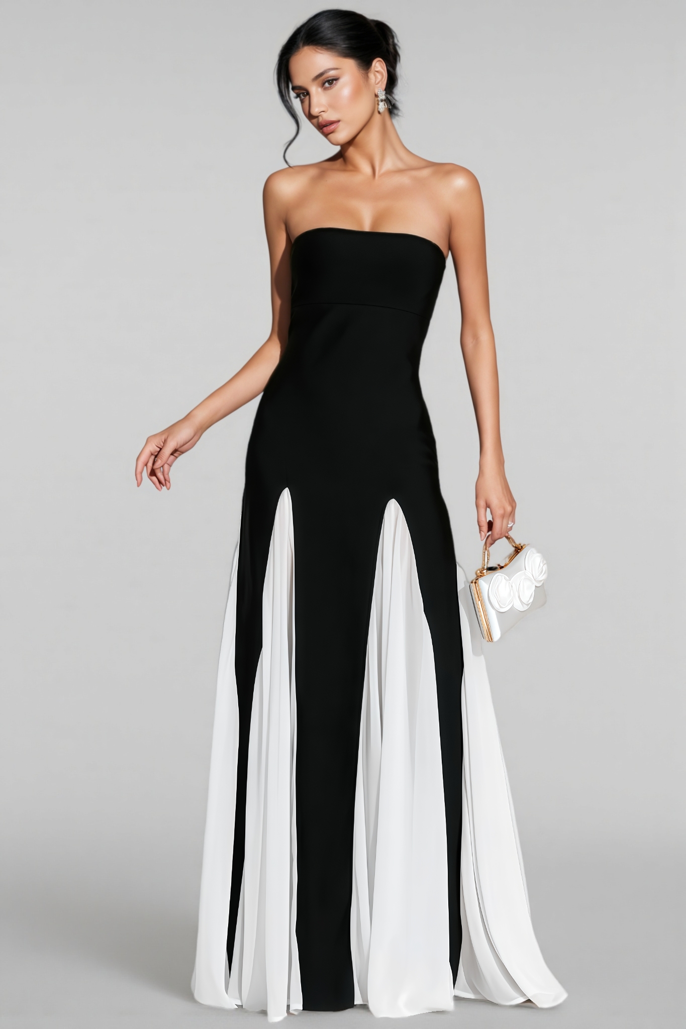 Lylak Black White Strapless Maxi Dress