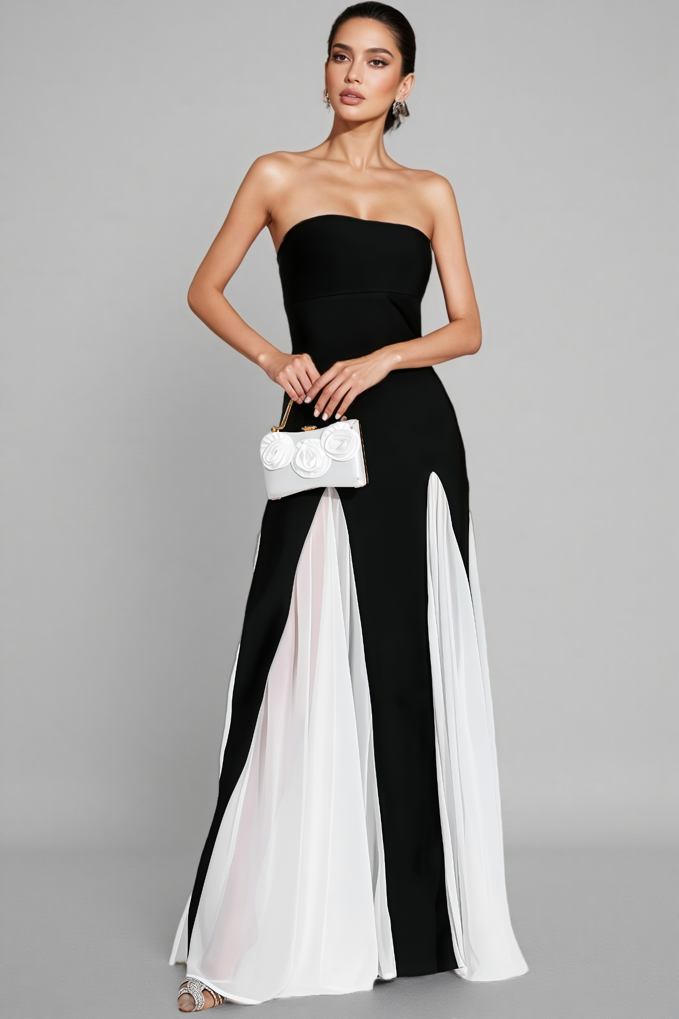 Lylak Black White Strapless Maxi Dress