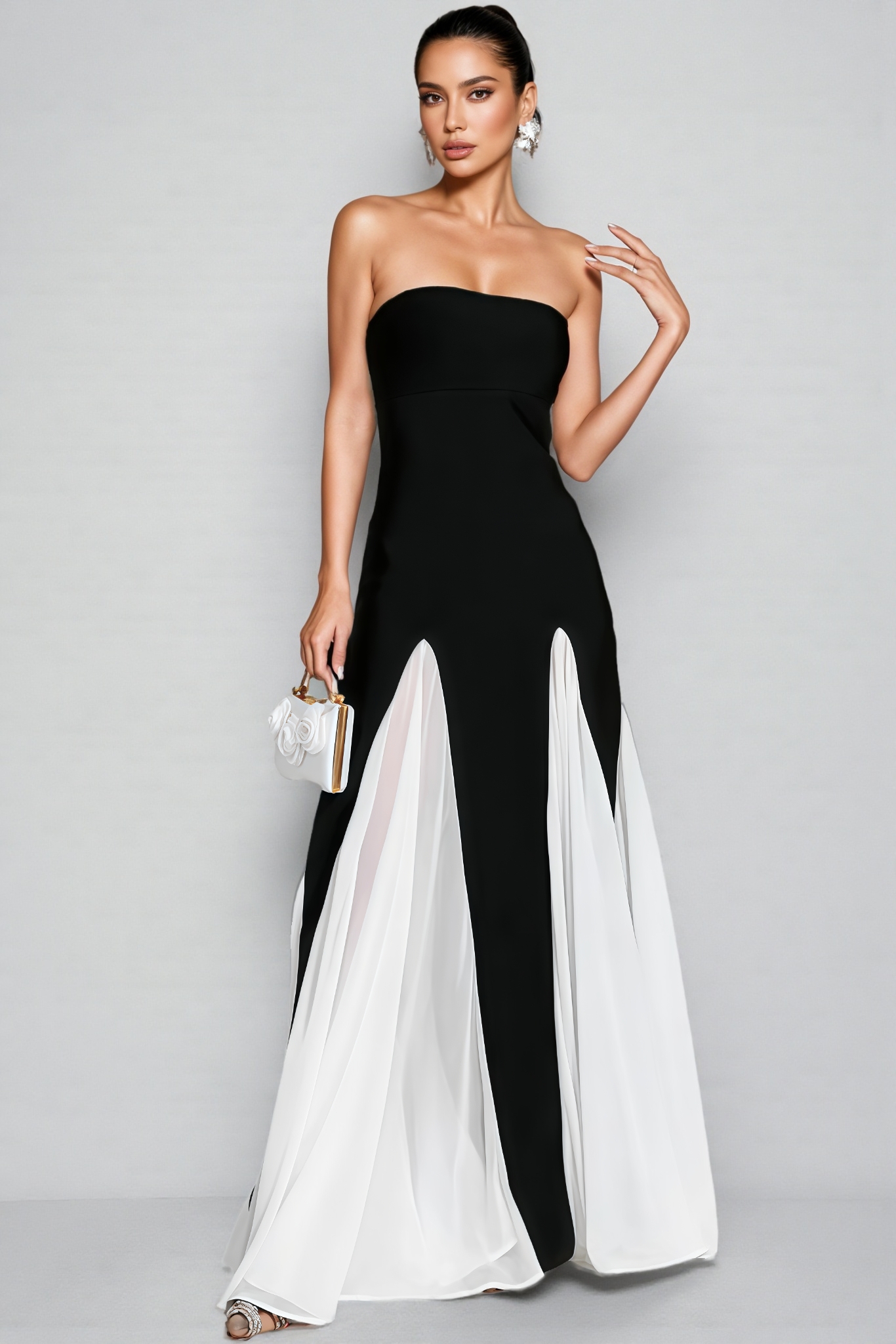 Lylak Black White Strapless Maxi Dress