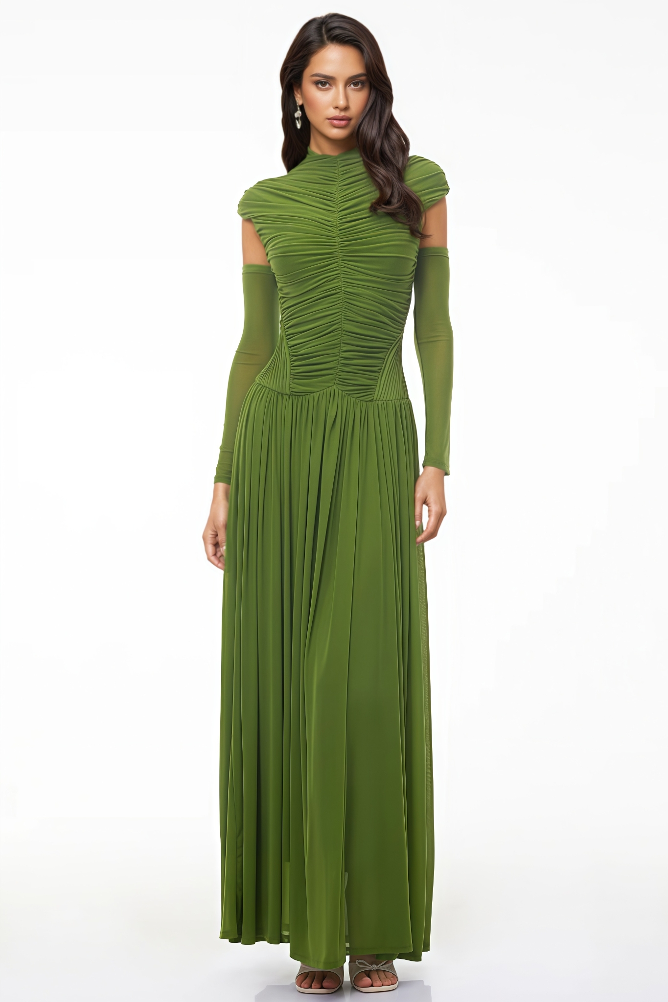 Liearm Green Ruched Maxi Dress