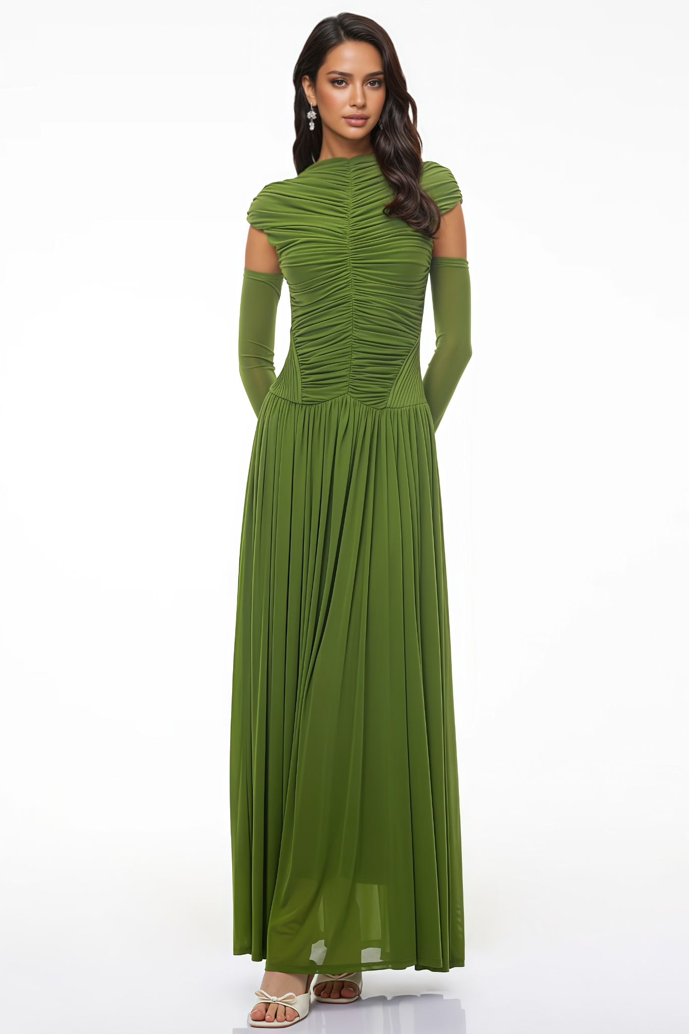 Liearm Green Ruched Maxi Dress