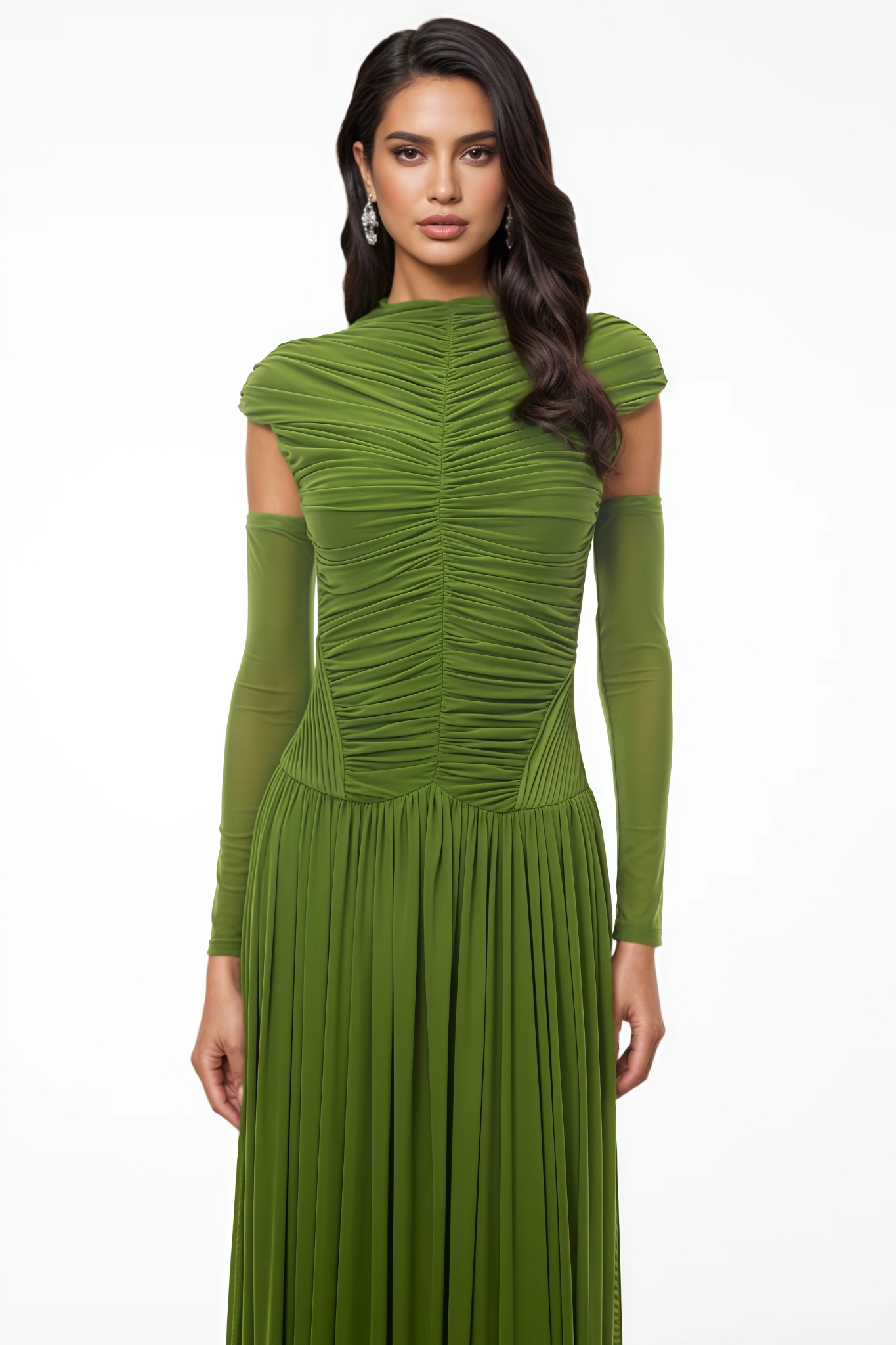 Liearm Green Ruched Maxi Dress